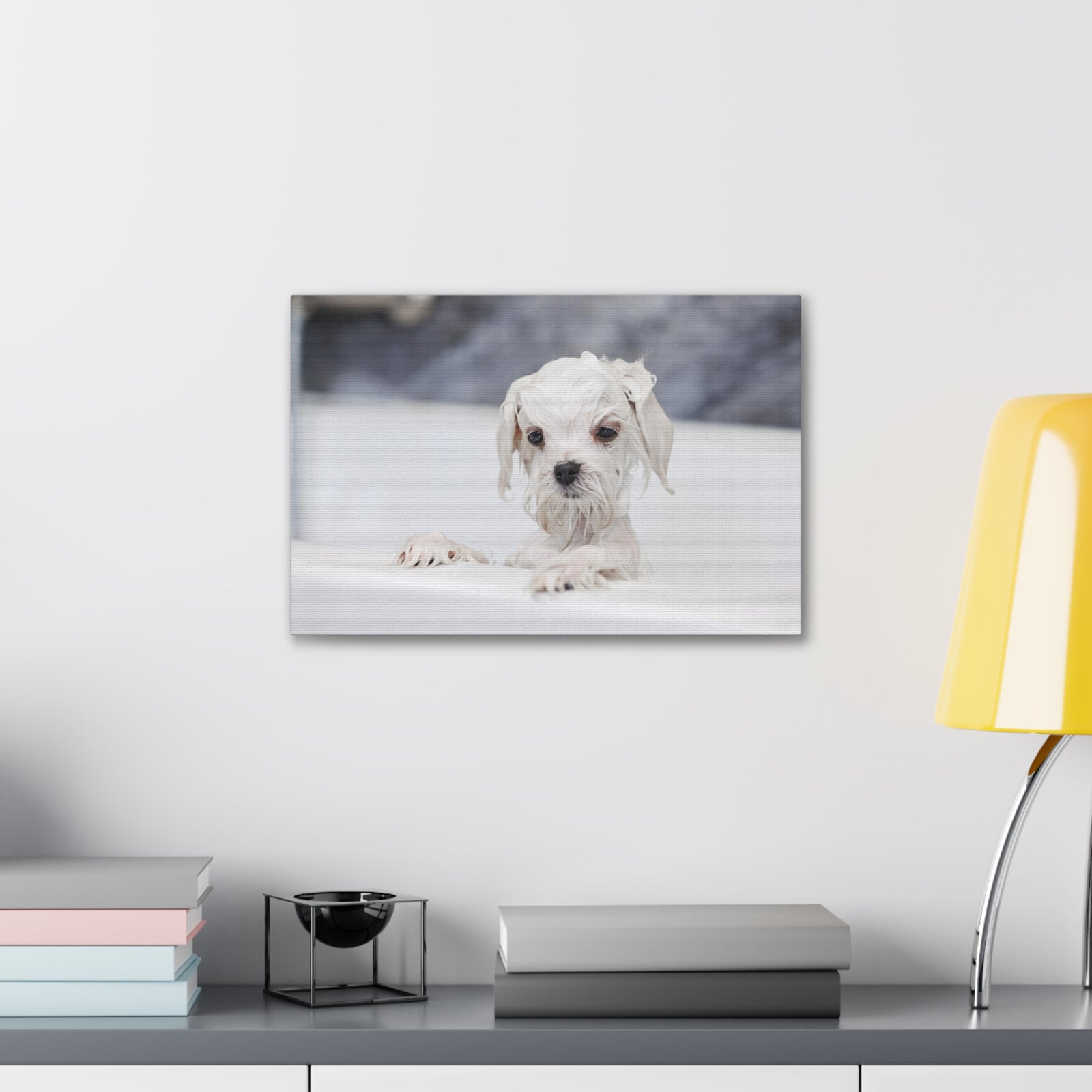 Cute White Maltese Bath Canvas Wall Art for Home Decor Ready-to-Hang-Express Your Love Gifts