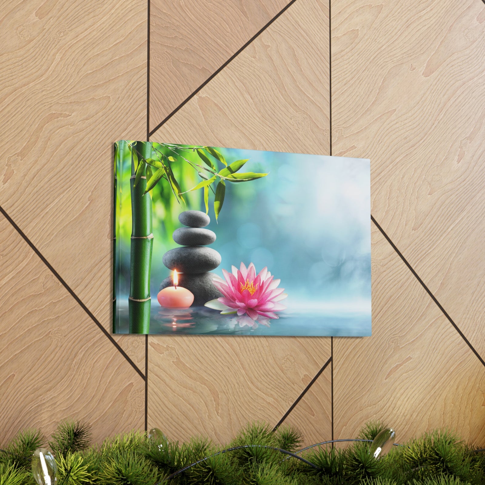 Massage Stones and Waterlily Forest Floral Nature Photography Canvas Wall Art for Home Decor Ready-to-Hang-Express Your Love Gifts