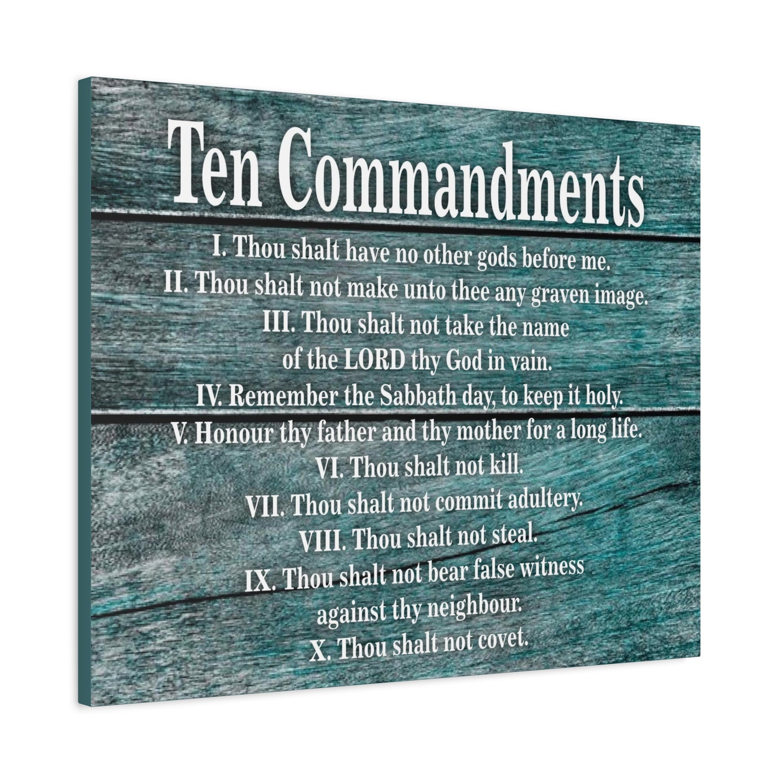 Scripture Canvas Ten Commandments Blue Wood Christian Wall Art Print Ready to Hang-Express Your Love Gifts