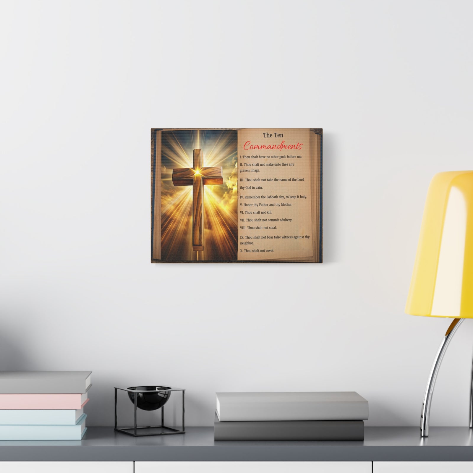 Scripture Walls The Ten Commandments Open Book Cross Bible Canvas Christian Wall Art Ready to Hang Unframed-Express Your Love Gifts