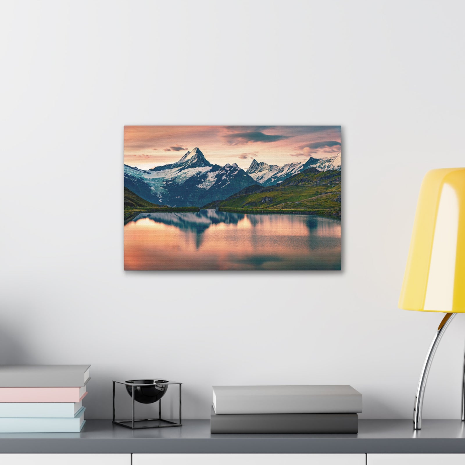 Snow Mountain Lake Summer Nature Wilderness Photography Canvas Wall Art for Home Decor Ready-to-Hang-Express Your Love Gifts