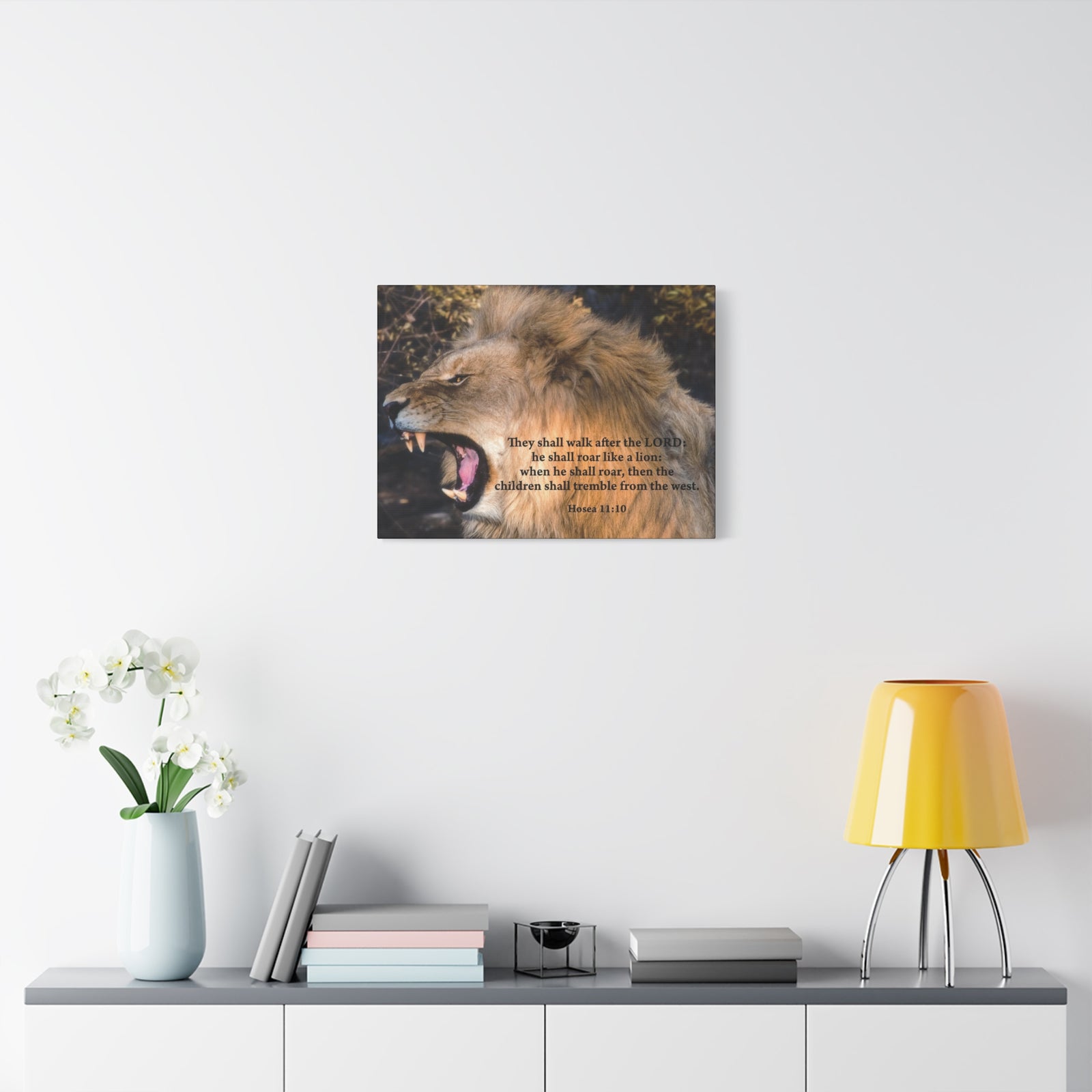 Scripture Canvas Roaring Lion of Judah Hosea 11:10 Christian Wall Art Bible Verse Print Ready to Hang-Express Your Love Gifts