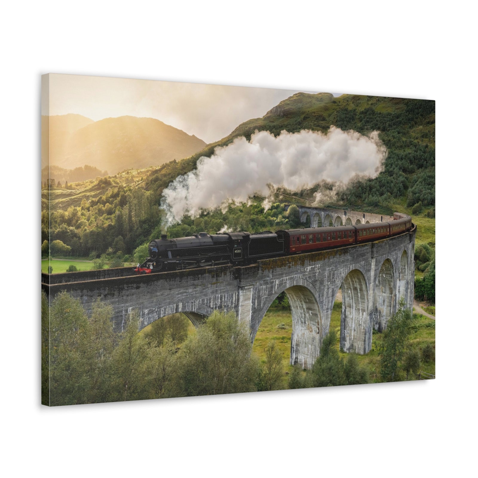 Steam Train Running On Scottish Highlands Modern Multicolor Scenic Nature Photography Canvas Home Office Decor Ready to Hang-Express Your Love Gifts