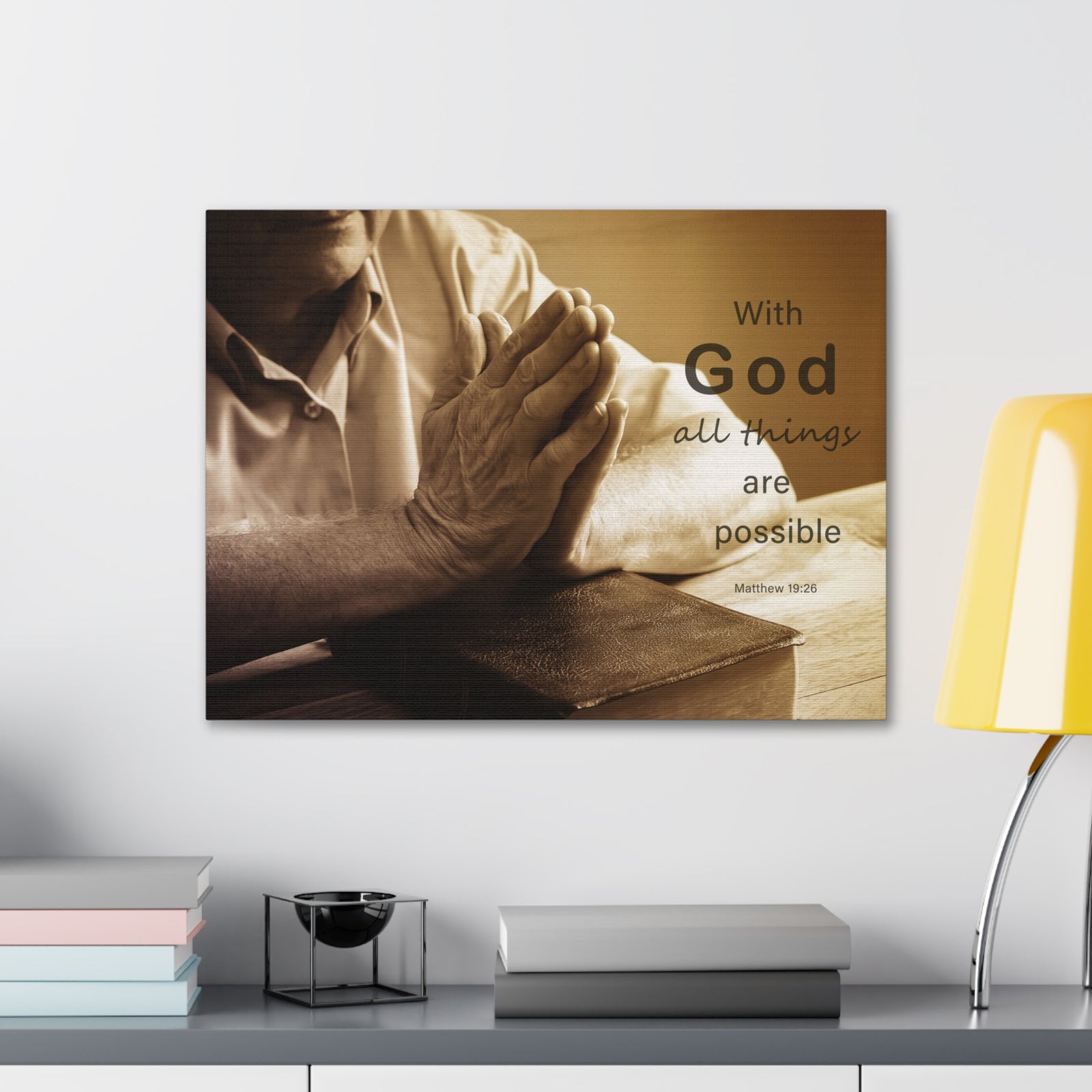 Scripture Walls With God Matthew 19:26 Praying Hands Bible Verse Canvas Christian Wall Art Ready to Hang-Express Your Love Gifts