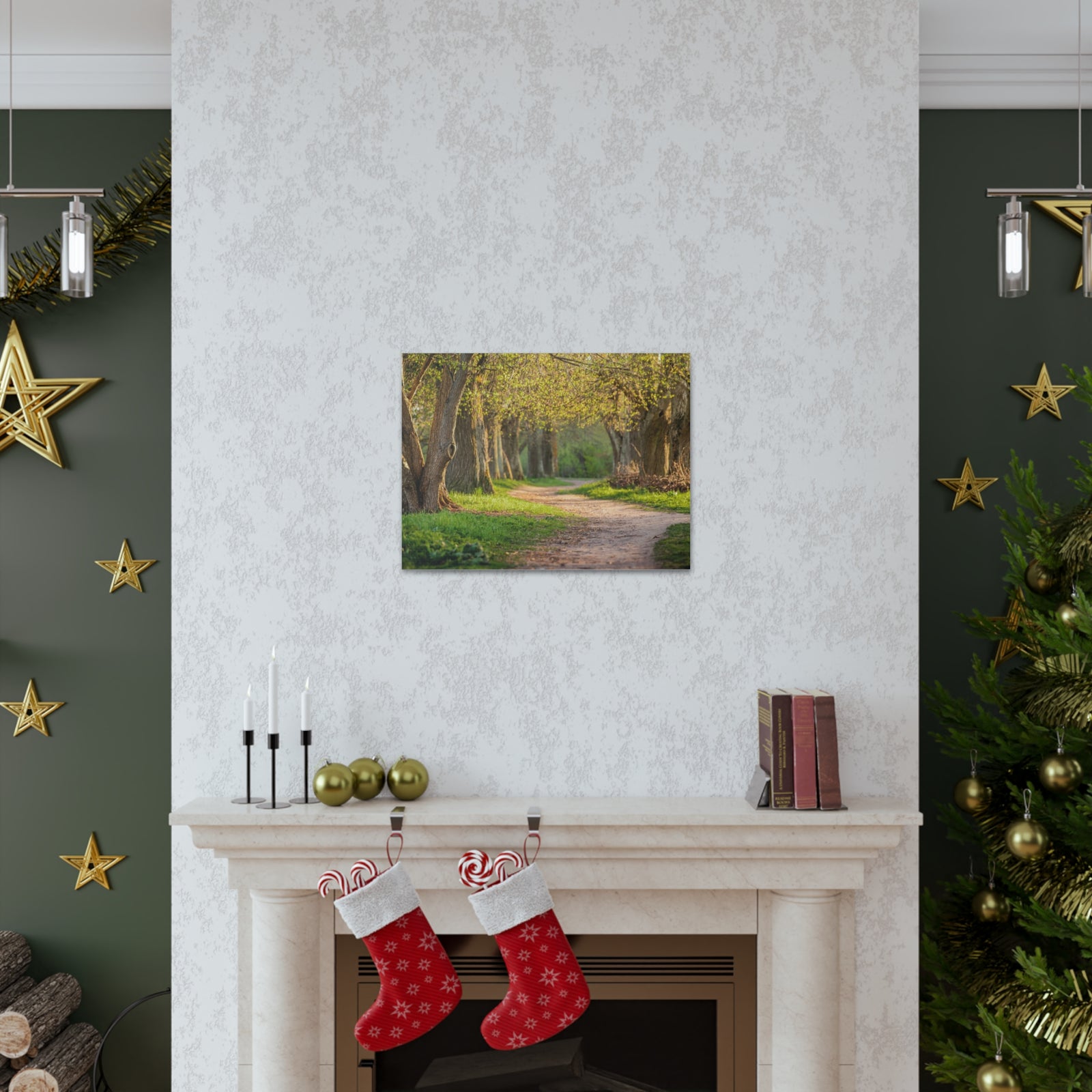 Tree Green Path Forest Nature Wilderness Photography Canvas Wall Art for Home Decor Ready-to-Hang-Express Your Love Gifts