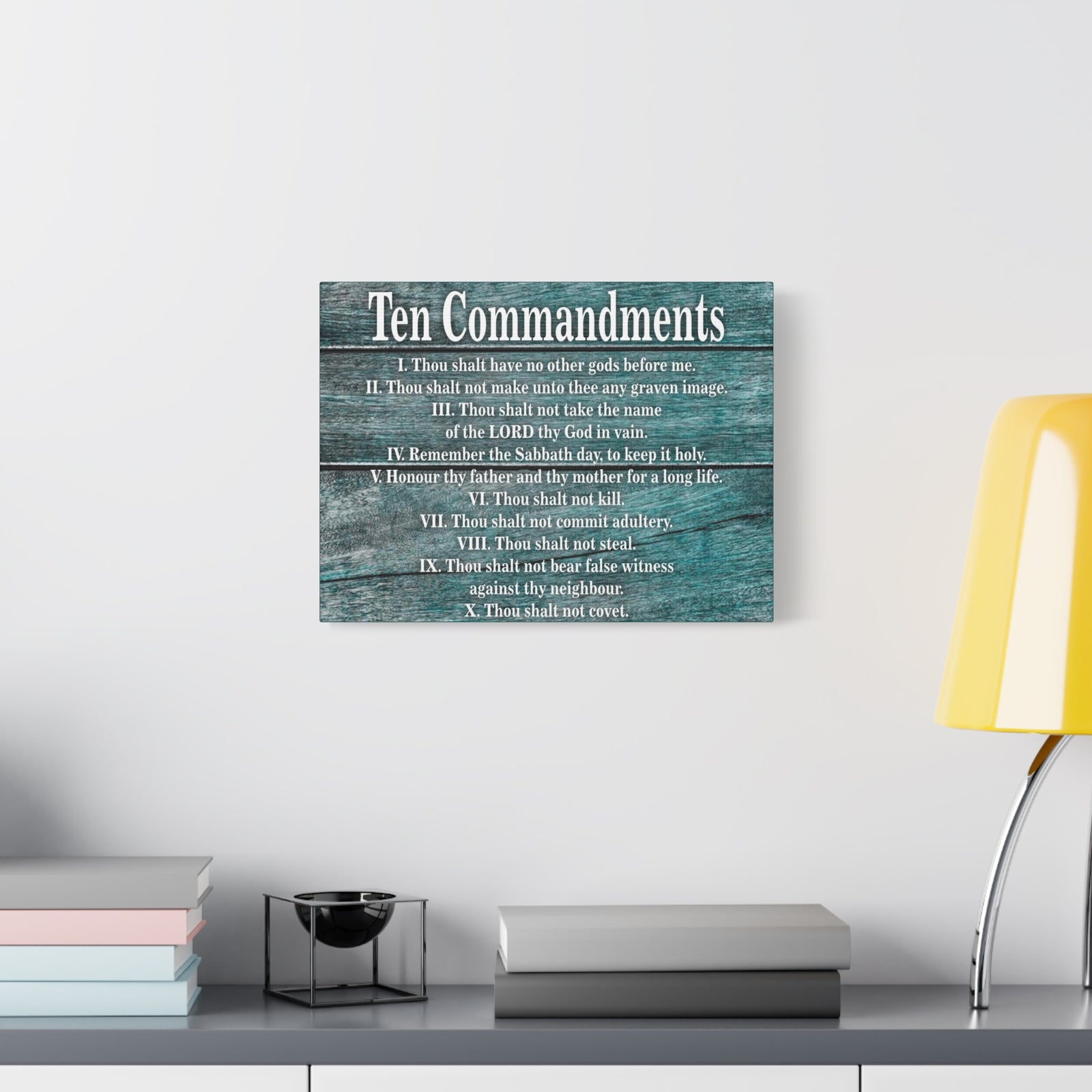 Scripture Canvas Ten Commandments Blue Wood Christian Wall Art Print Ready to Hang-Express Your Love Gifts