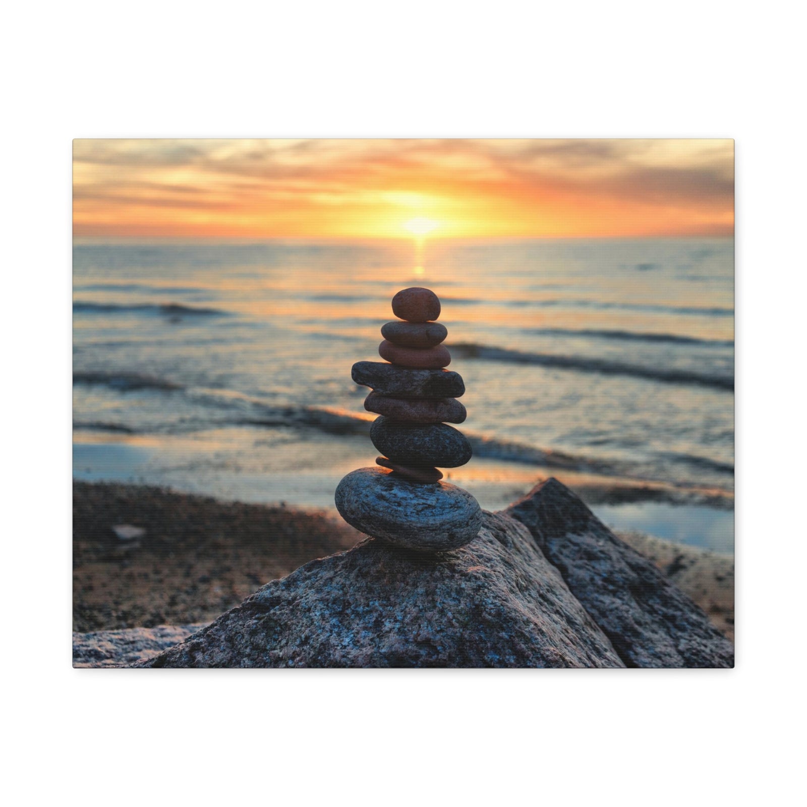 Pebbles Stack Over Beach Nature Wilderness Photography Canvas Wall Art for Home Decor Ready-to-Hang-Express Your Love Gifts