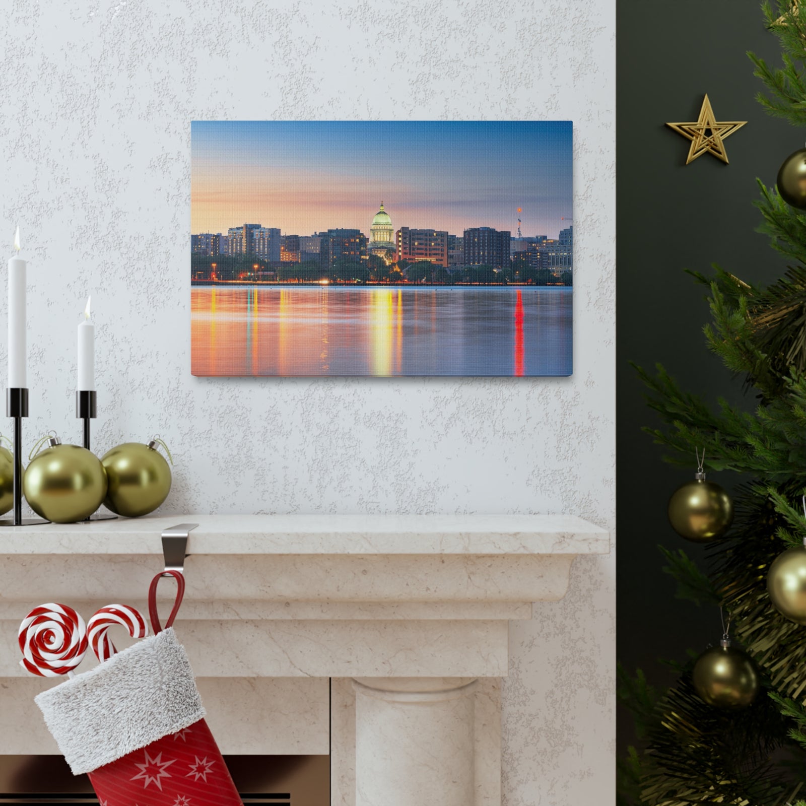 Madison Night Skyline Canvas Artwork High-Quality Breathtaking Stunning Cityscape for Home Decor Ready to Hang-Express Your Love Gifts