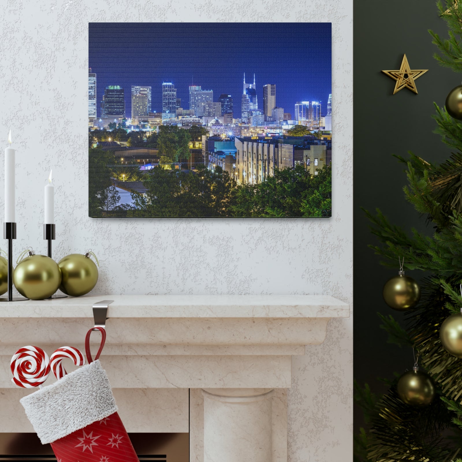 Nashville Night Skyline Canvas Artwork High-Quality Breathtaking Stunning Cityscape for Home Decor Ready to Hang-Express Your Love Gifts