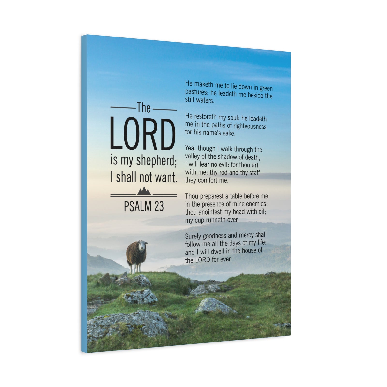 Bible Verse Canvas The Lord is My Shepherd Blue Sky Psalm 23 Wall Art Christian Home Decor-Express Your Love Gifts