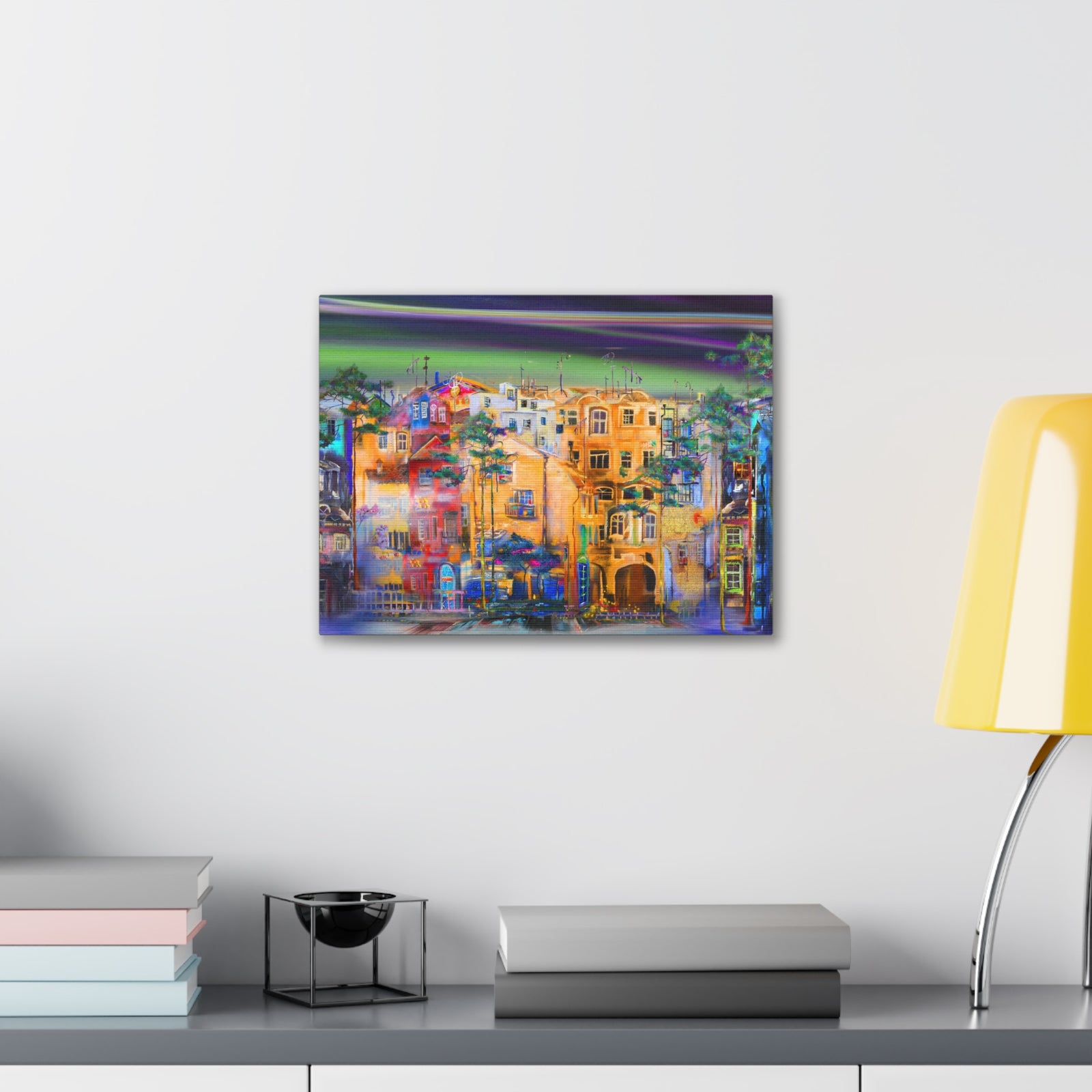 City Skyline Night Street Canvas Wall Art for Home Decor Ready-to-Hang-Express Your Love Gifts