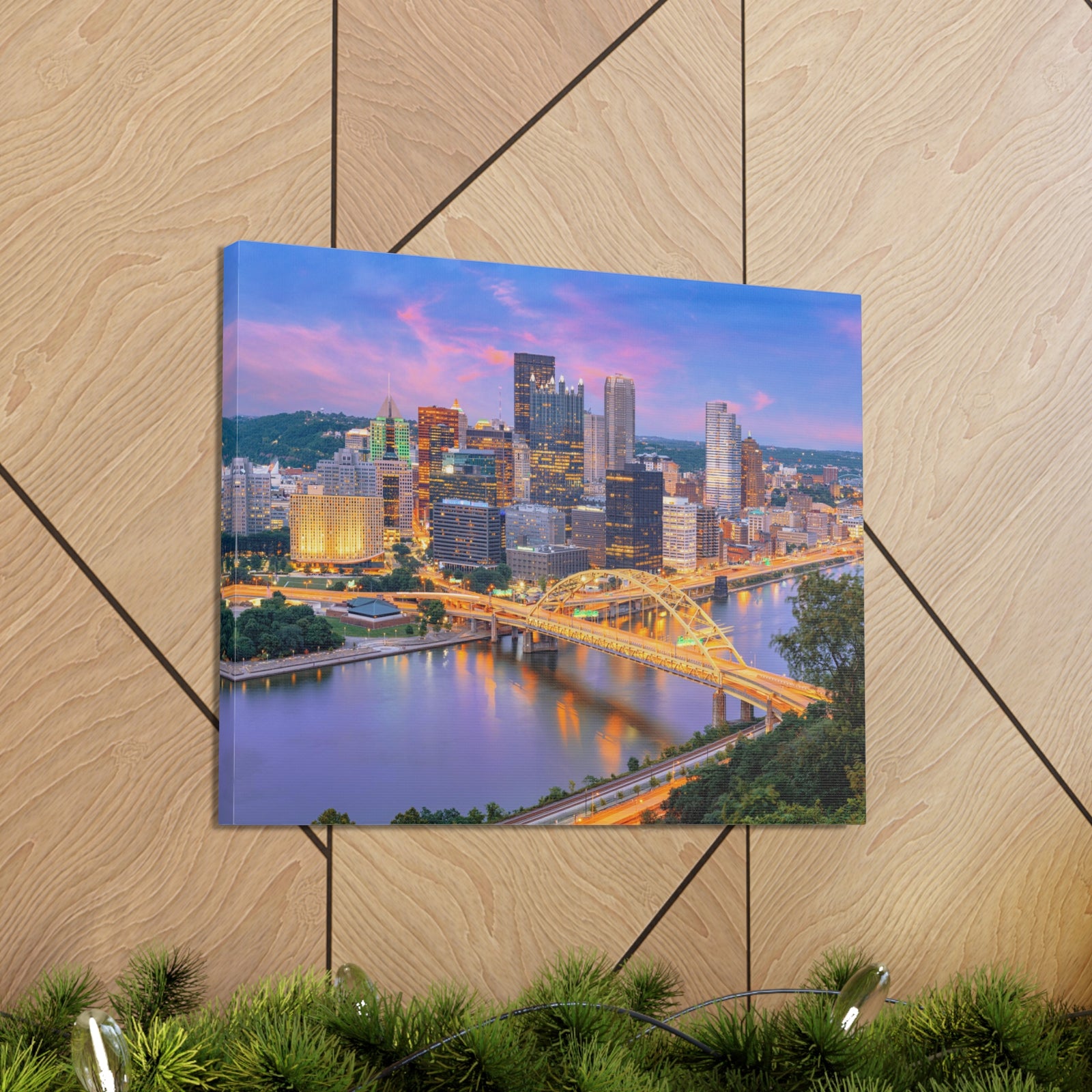 Pittsburgh Night Skyline Canvas Artwork High-Quality Breathtaking Stunning Cityscape for Home Decor Ready to Hang-Express Your Love Gifts