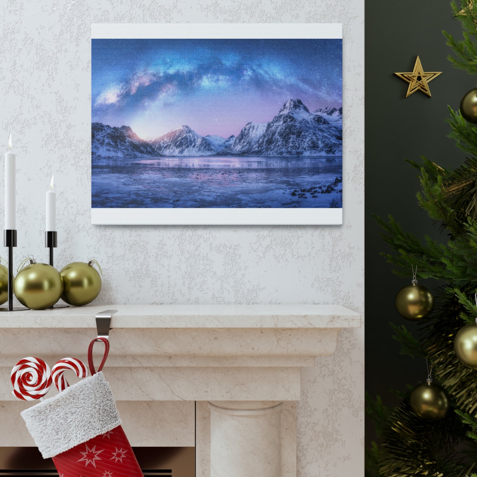Winter Snow Mountain Lake Nature Wilderness Photography Canvas Wall Art for Home Decor Ready-to-Hang-Express Your Love Gifts