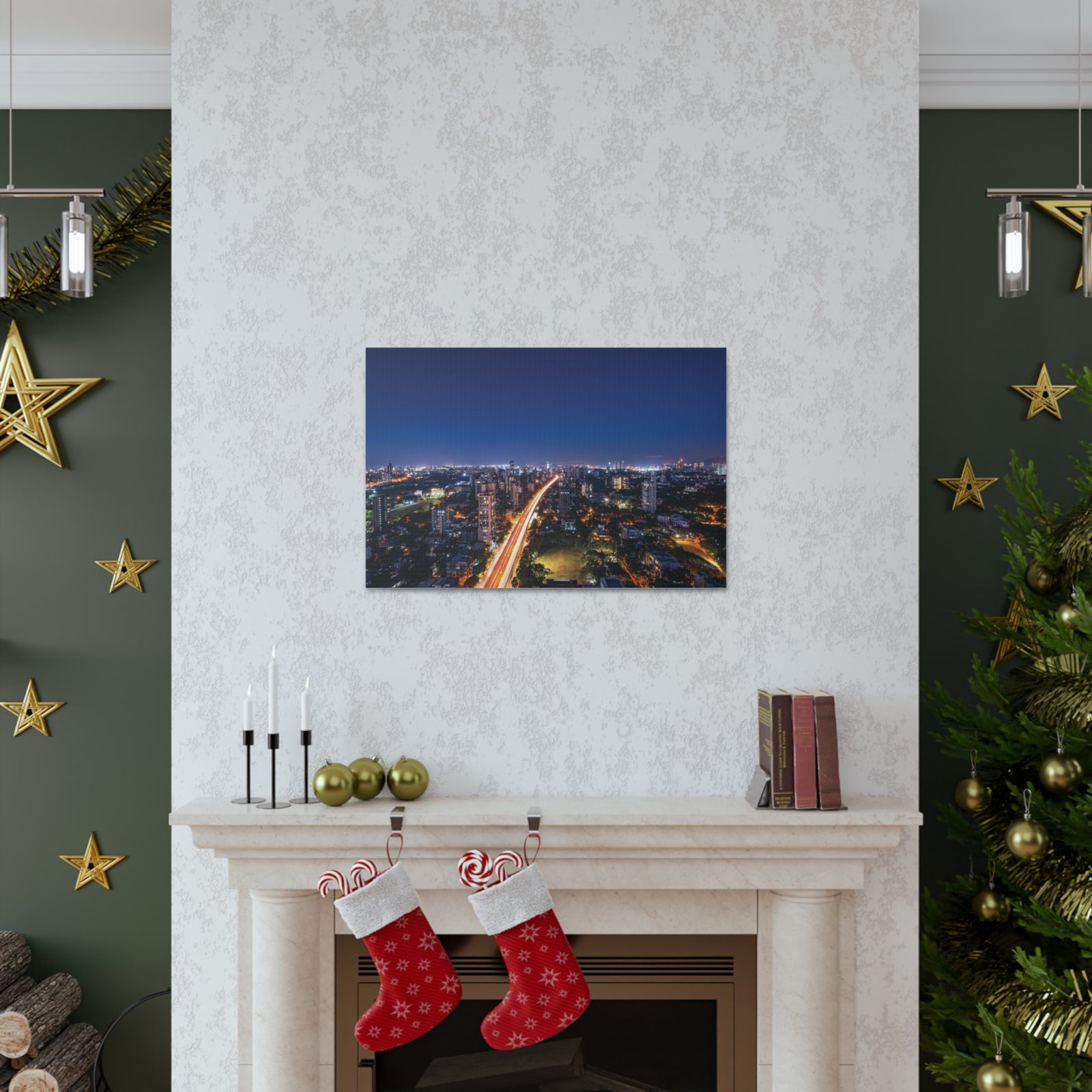 Mumbai Night Skyline Canvas Artwork High-Quality Breathtaking Stunning Cityscape for Home Decor Ready to Hang-Express Your Love Gifts