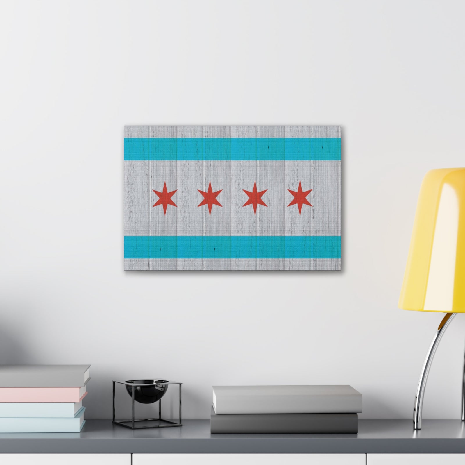 Chicago Flag Distressed Wood Look Canvas Wall Art for Home Decor Ready-to-Hang-Express Your Love Gifts