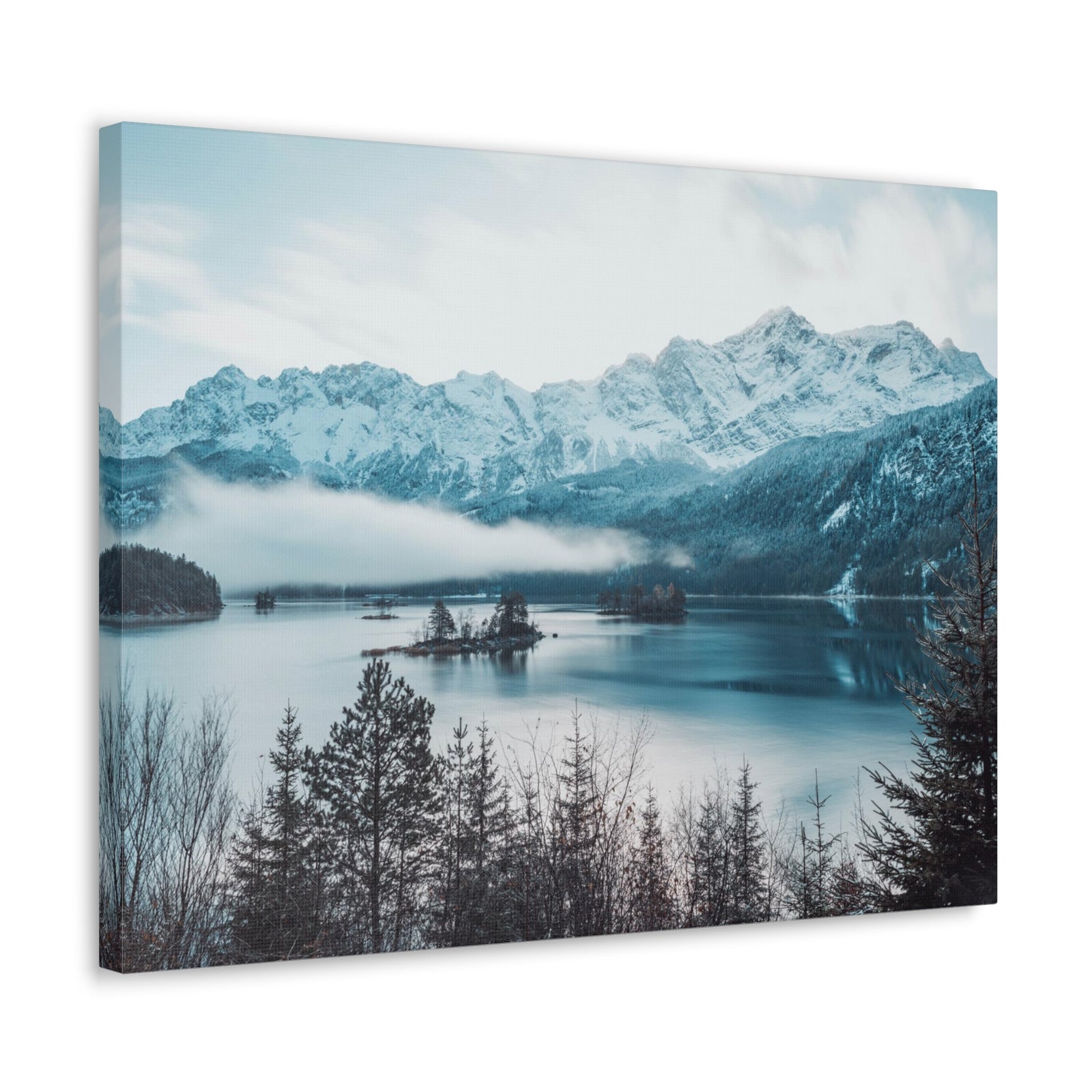 Winter Mountain Lake Pine Tree Lake Nature Wilderness Photography Canvas Wall Art for Home Decor Ready-to-Hang-Express Your Love Gifts