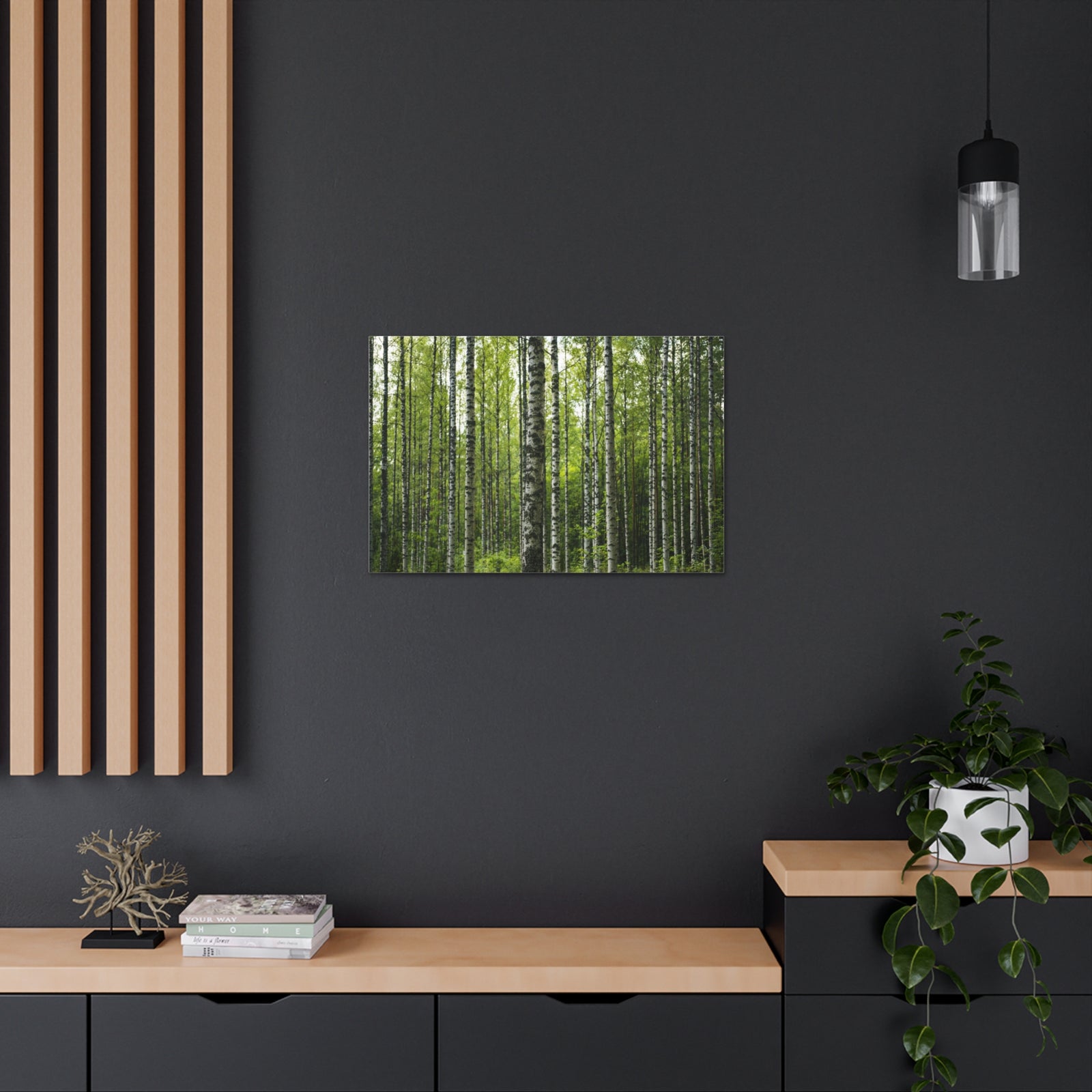 White Birch Trees in Green Forest Nature Wilderness Photography Canvas Wall Art for Home Decor Ready-to-Hang-Express Your Love Gifts