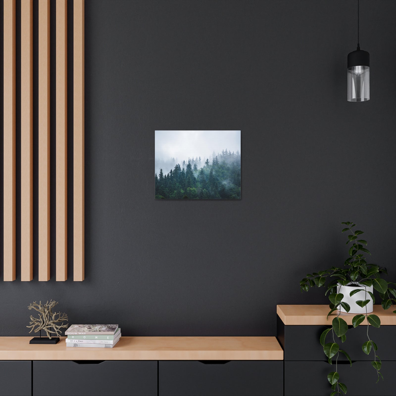 Misty Dark Mountain Forest Nature Wilderness Photography Canvas Wall Art for Home Decor Ready-to-Hang-Express Your Love Gifts