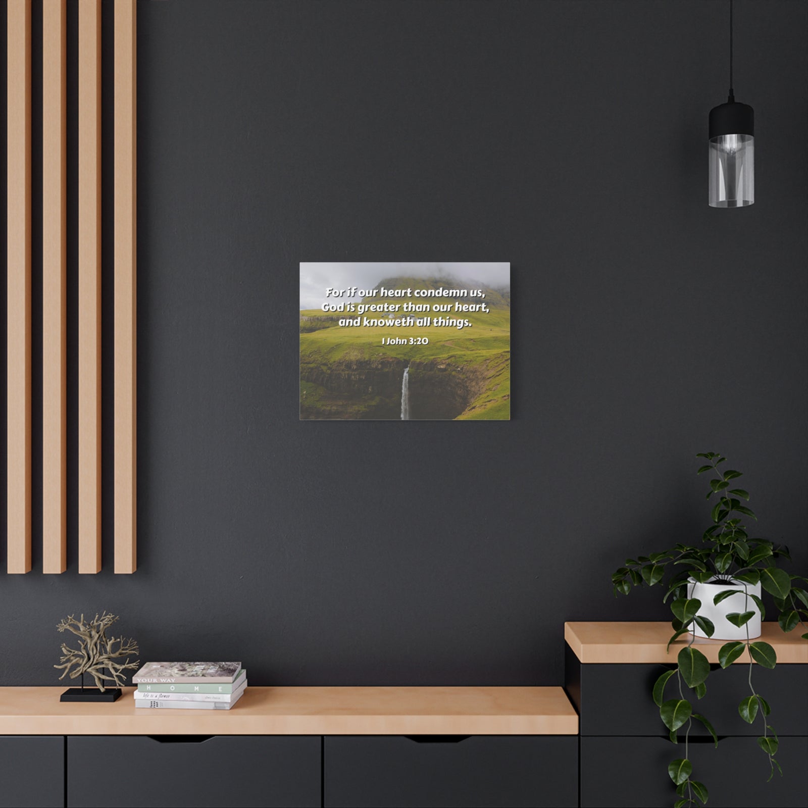 Scripture Canvas God Is Greater 1 John 3:20 Christian Wall Art Bible Verse Print Ready to Hang-Express Your Love Gifts
