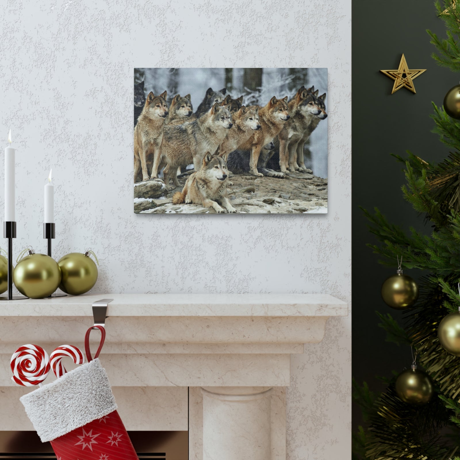 Wolf Pack Ready To Hang Stretched Canvas Wall Art-Express Your Love Gifts