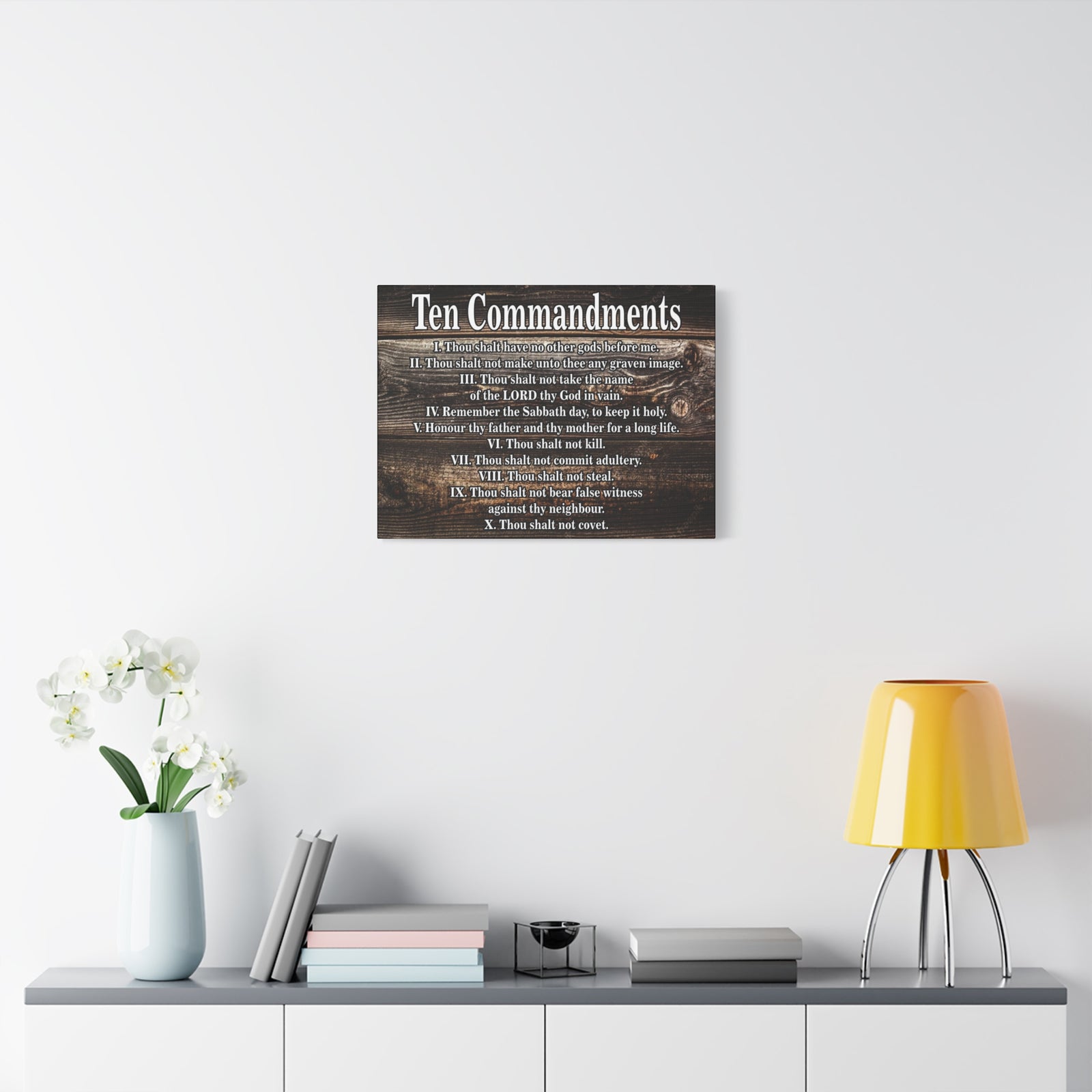 Scripture Canvas Ten Commandments Wood Brown Christian Wall Art Print Ready to Hang-Express Your Love Gifts