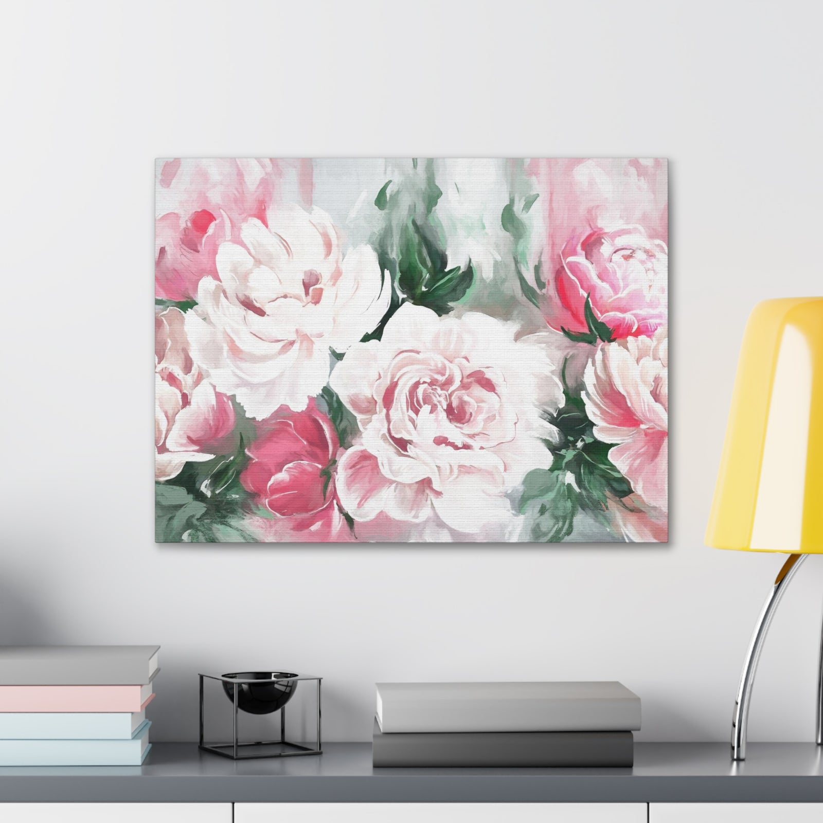 Pink And White Flower Rose And Peonies Flower Canvas Wall Art for Home Decor Ready-to-Hang-Express Your Love Gifts
