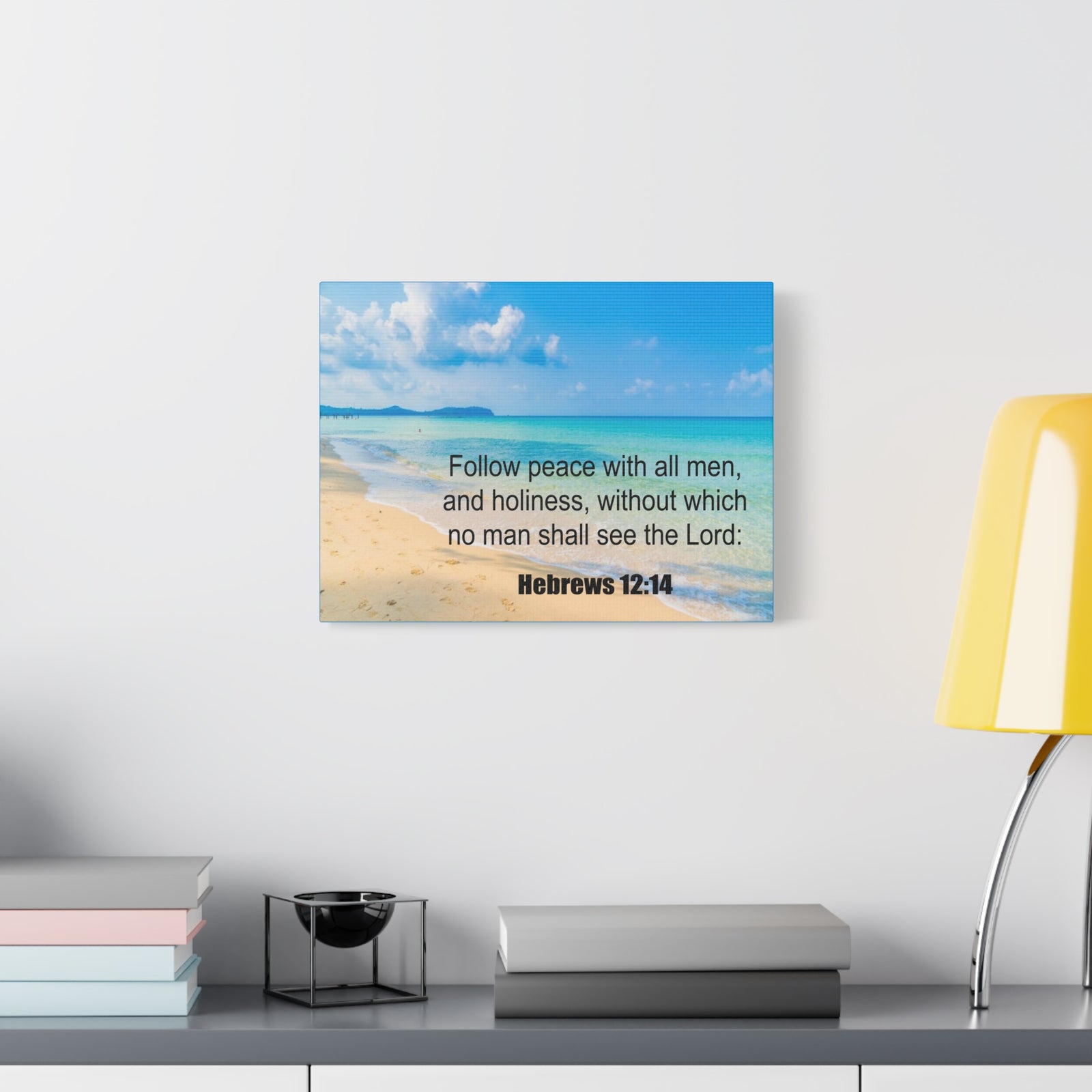 Scripture Canvas Follow Peace Hebrews 12:14 Christian Wall Art Print Ready to Hang-Express Your Love Gifts