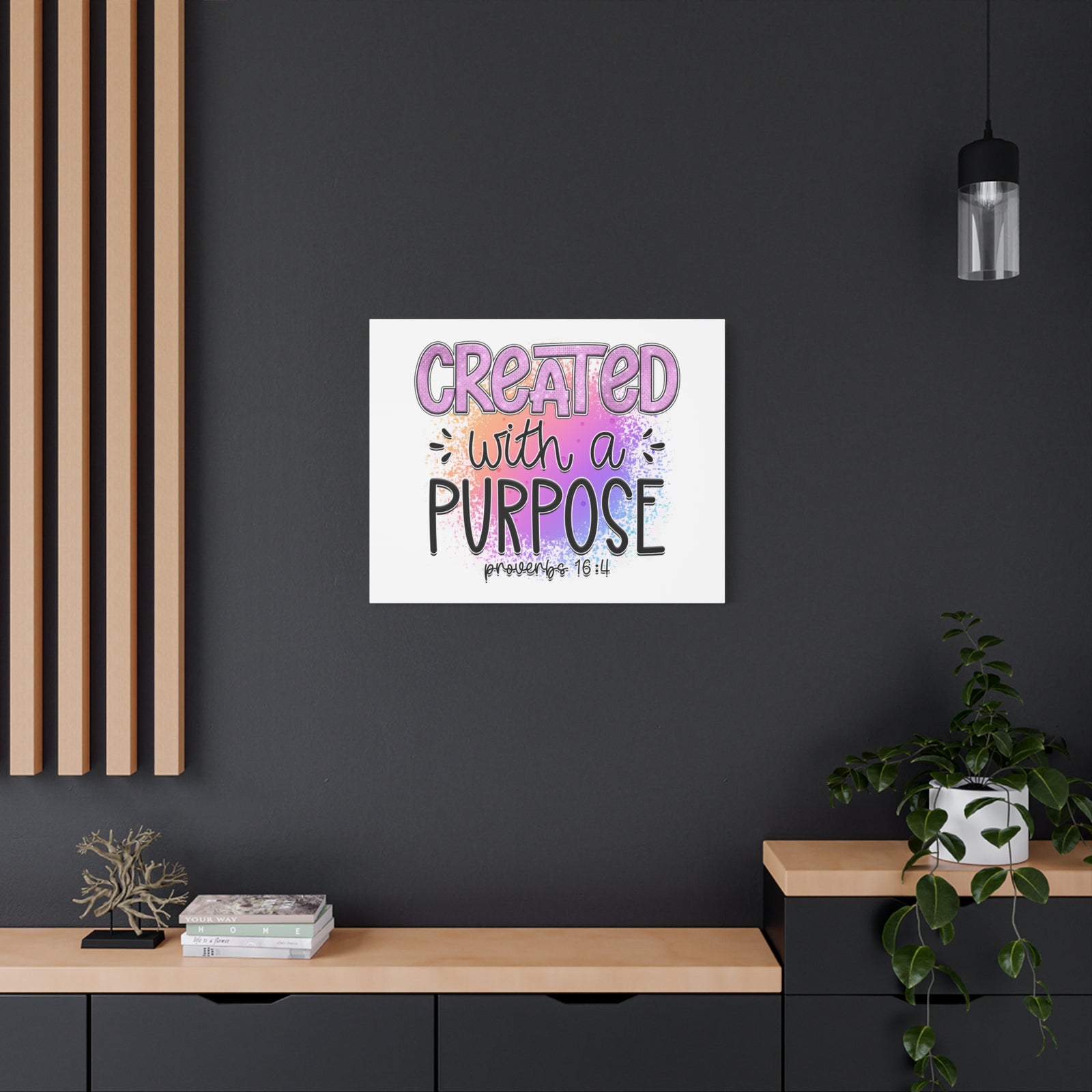 Scripture Walls Proverbs 16:4 Created With a Purpose Purple Bible Verse Canvas Christian Wall Art Ready to Hang Unframed-Express Your Love Gifts