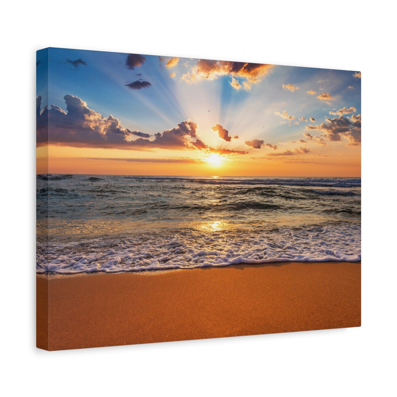 Beach Sunrise Deep Blue Sky Ocean Canvas Wall Art for Home Decor Ready-to-Hang-Express Your Love Gifts