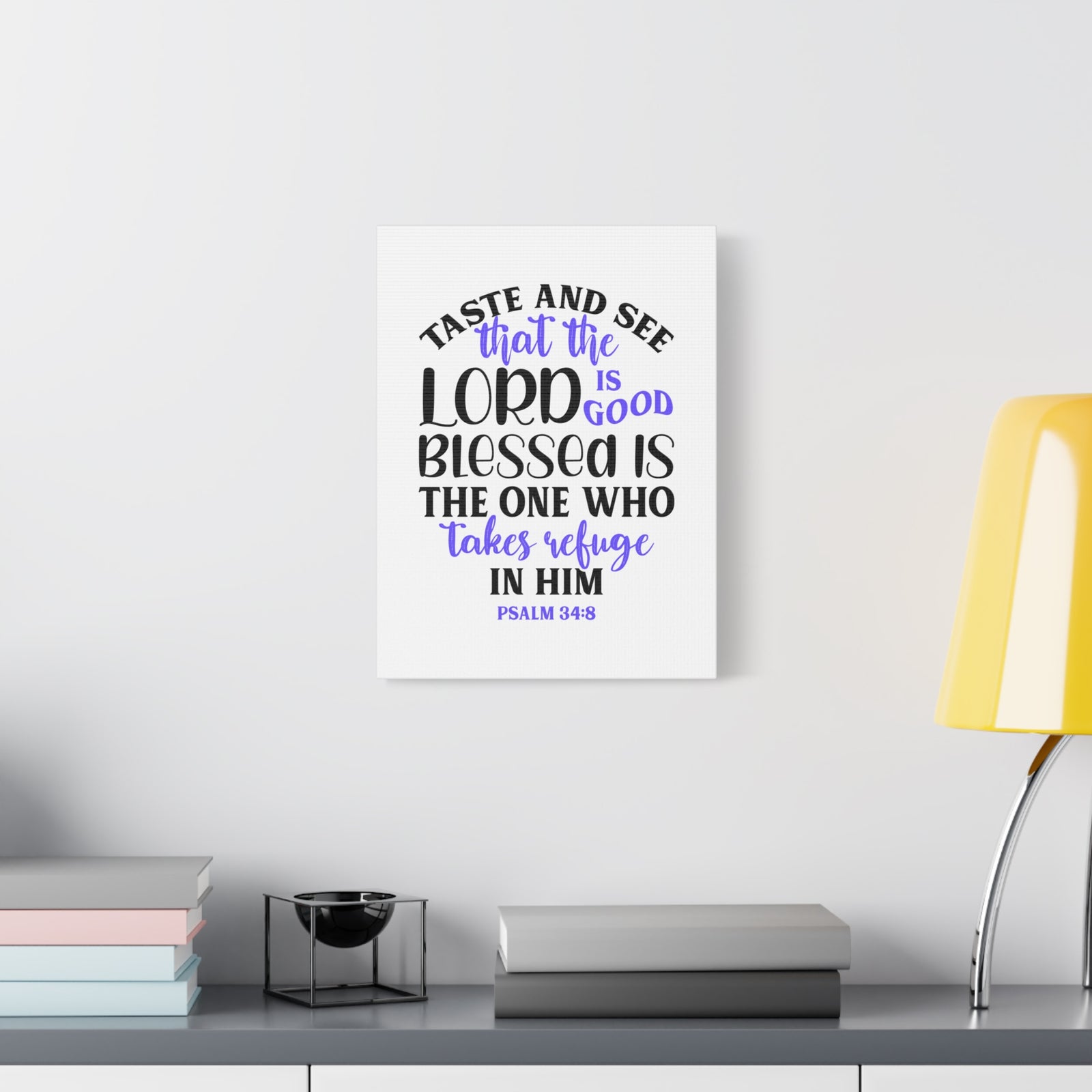 Scripture Canvas Blessed Is The One Psalm 34:8 Christian Wall Art Bible Verse Print Ready to Hang-Express Your Love Gifts