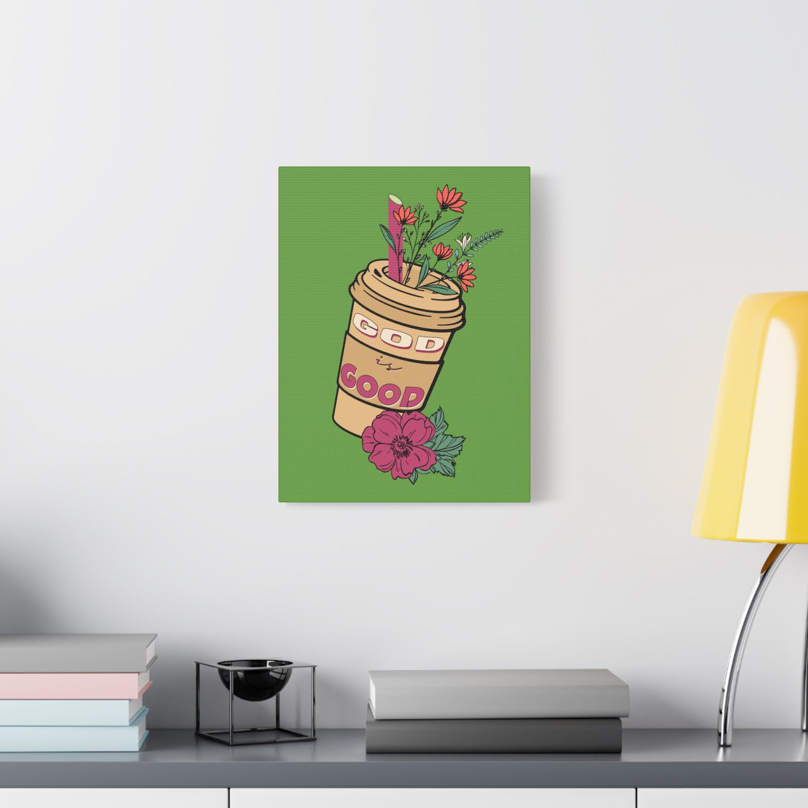 Scripture Canvas God Is Good Psalm 100:5 Flower Cup Christian Wall Art Bible Verse Print Ready to Hang-Express Your Love Gifts