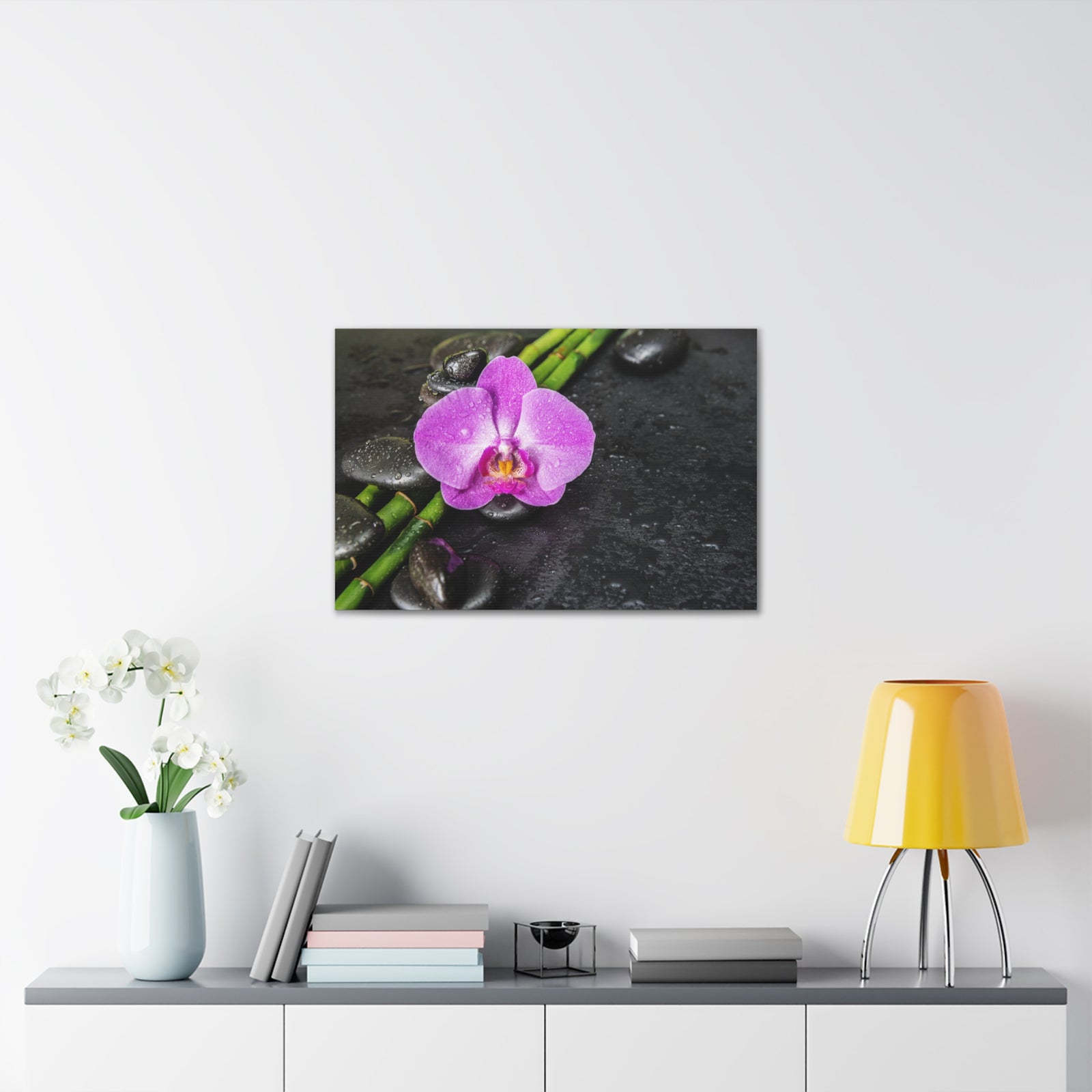 Pink Orchid and Stone Forest Floral Nature Photography Canvas Wall Art for Home Decor Ready-to-Hang-Express Your Love Gifts