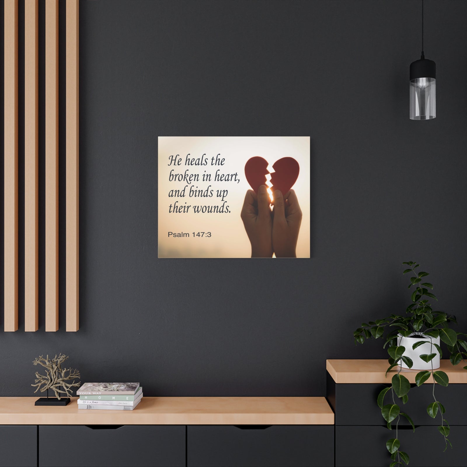 Scripture Canvas Heals the Broken Psalm 147:3 Christian Wall Art Bible Verse Print Ready to Hang-Express Your Love Gifts
