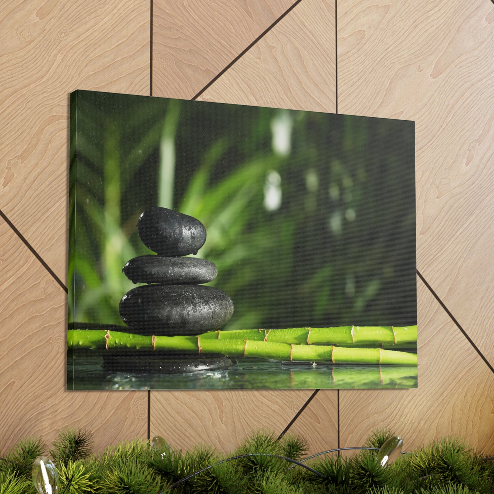 Stacked Stones on Bamboo Forest Floral Nature Photography Canvas Wall Art for Home Decor Ready-to-Hang-Express Your Love Gifts