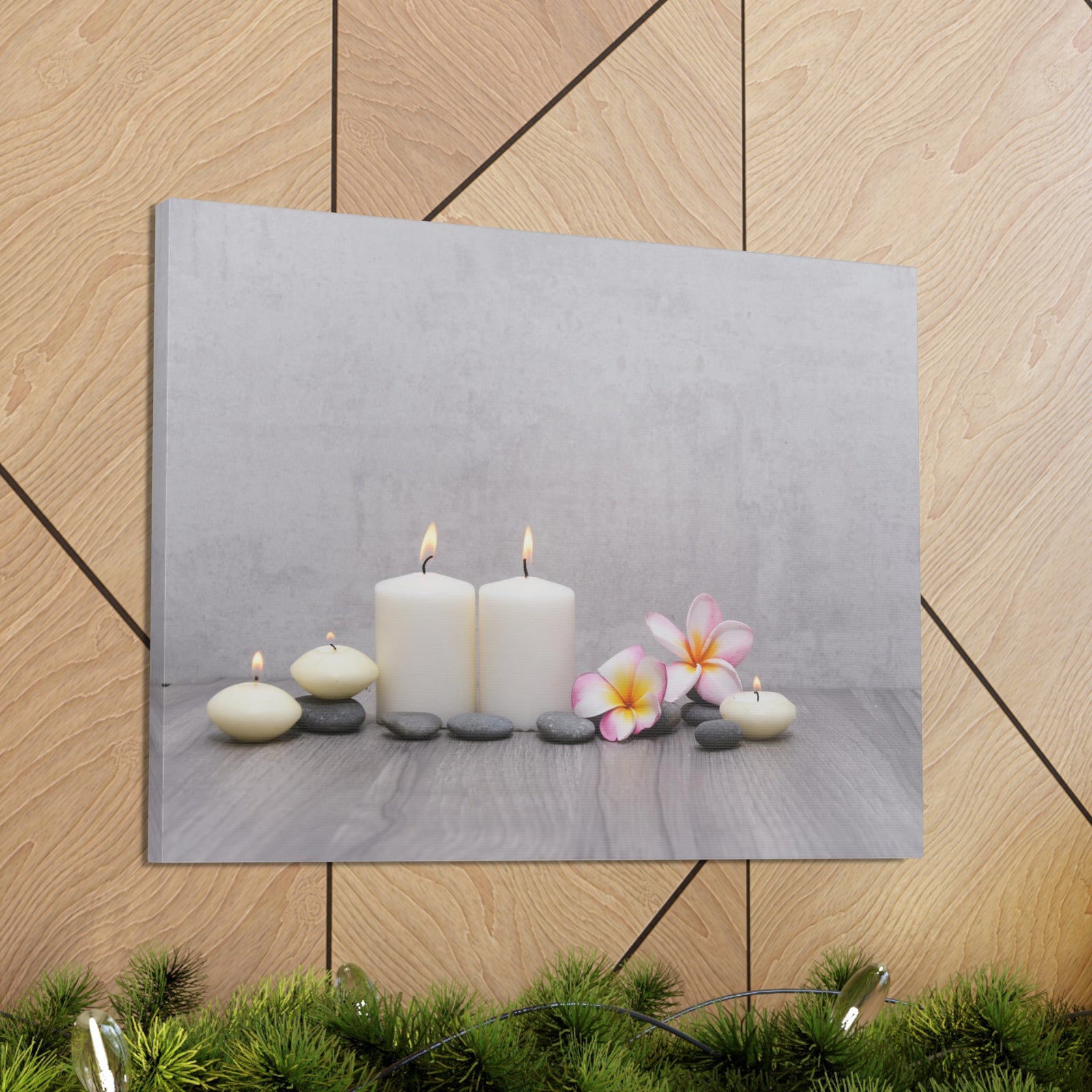 Pink Frangipani and Candle Forest Floral Nature Photography Canvas Wall Art for Home Decor Ready-to-Hang-Express Your Love Gifts