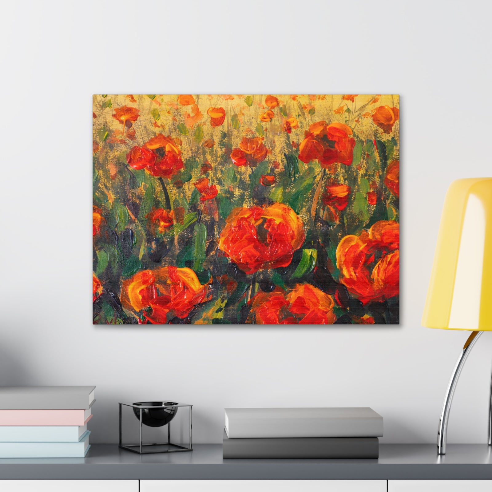 Red Large Poppies In Green Grass Flower Canvas Wall Art for Home Decor Ready-to-Hang-Express Your Love Gifts