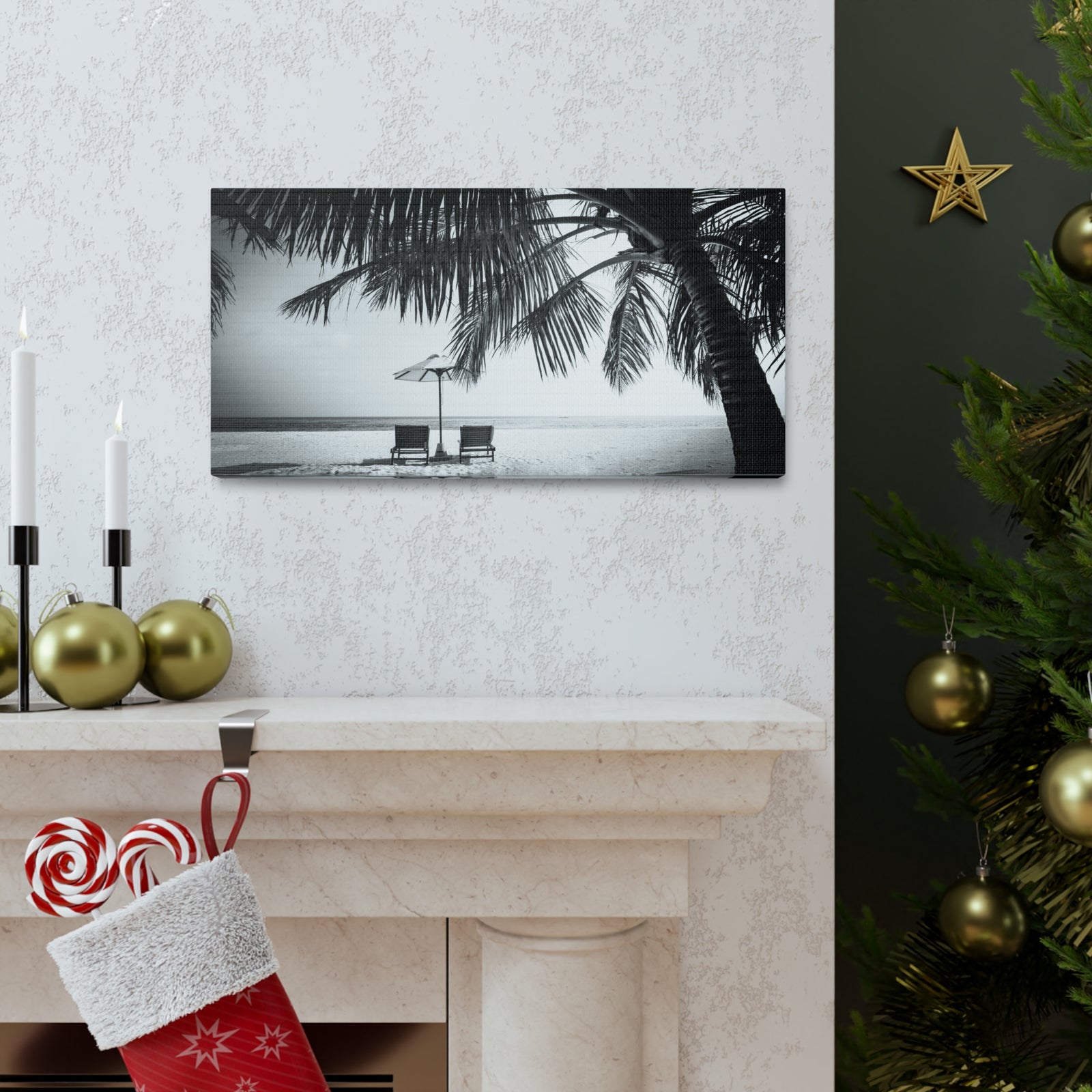 Perfect Black White Beach Scene Ocean Canvas Wall Art for Home Decor Ready-to-Hang-Express Your Love Gifts