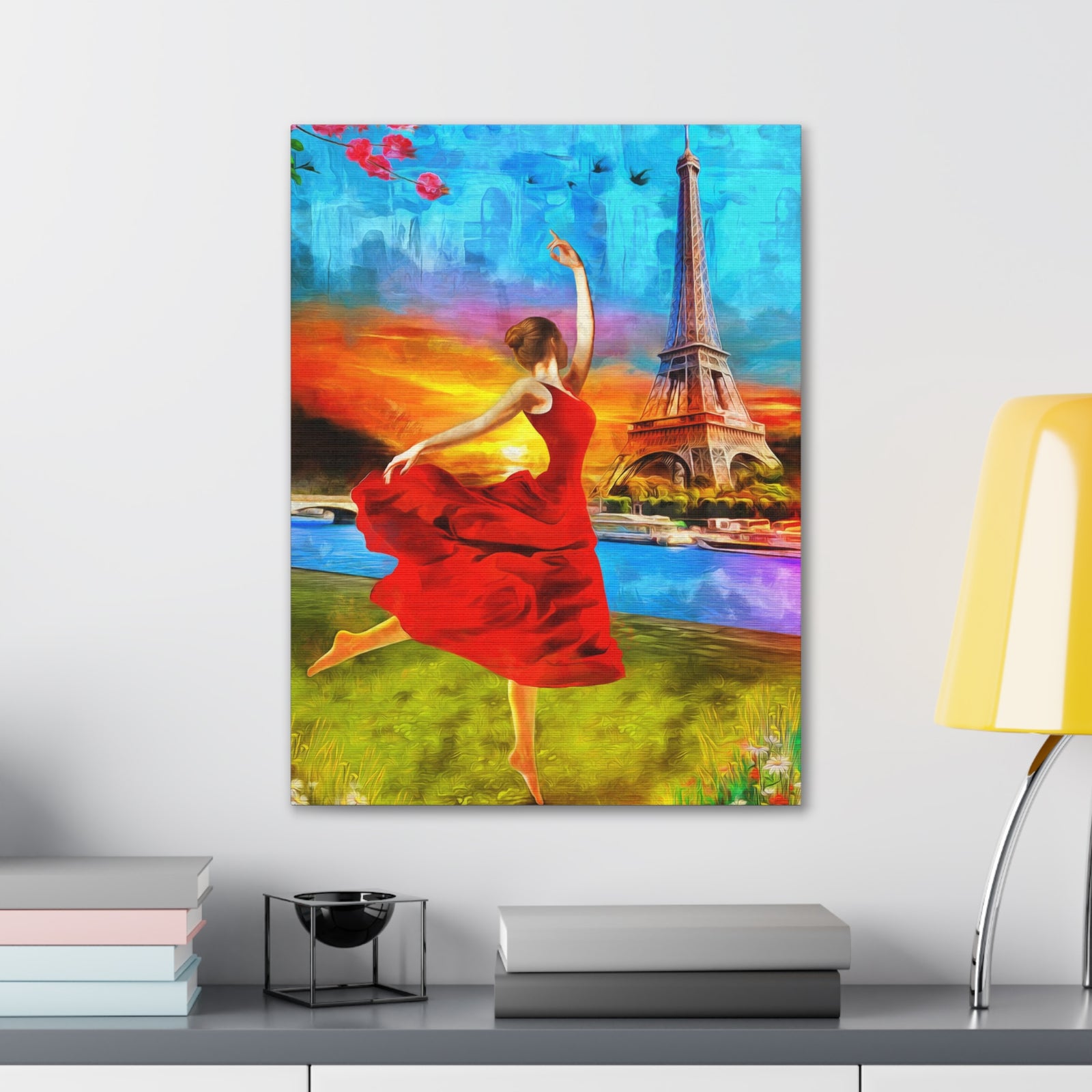 Eiffel Tower Red Dress Paris France Canvas Artwork High-Quality Breathtaking French City for Home Decor Ready to Hang-Express Your Love Gifts