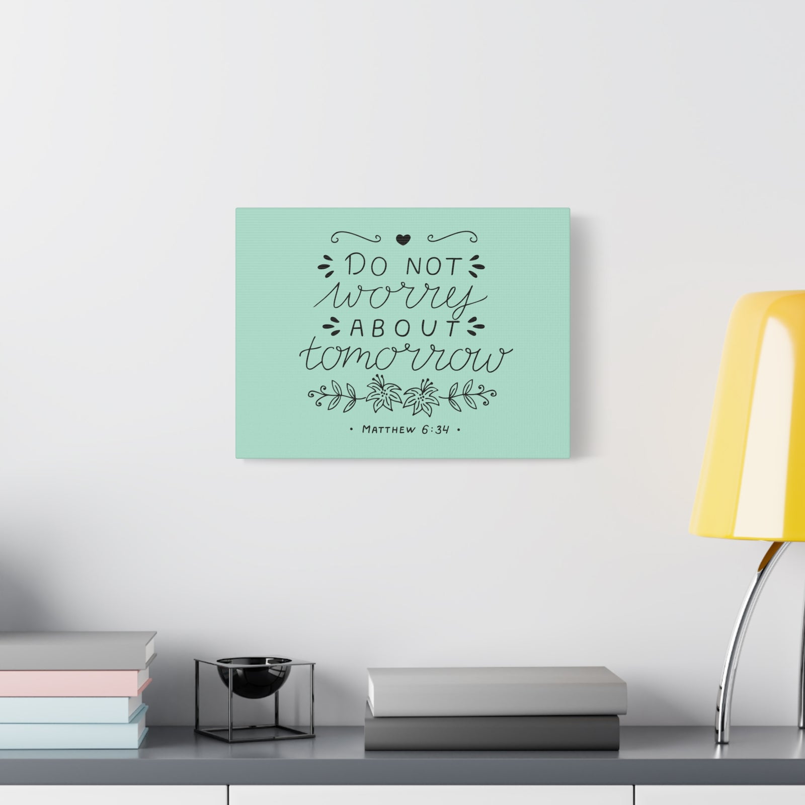 Scripture Canvas Tomorrow Teal Matthew 6:34 Christian Wall Art Bible Verse Print Ready to Hang-Express Your Love Gifts