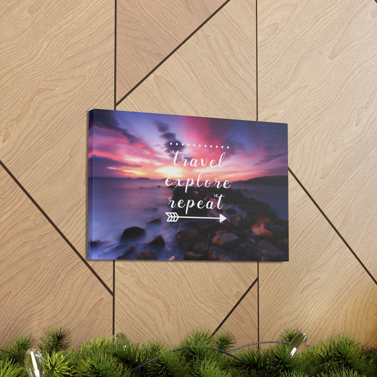 Inspirational Quote Canvas Travel Explore Repeat Motivational Print Ready to Hang Artwork-Express Your Love Gifts