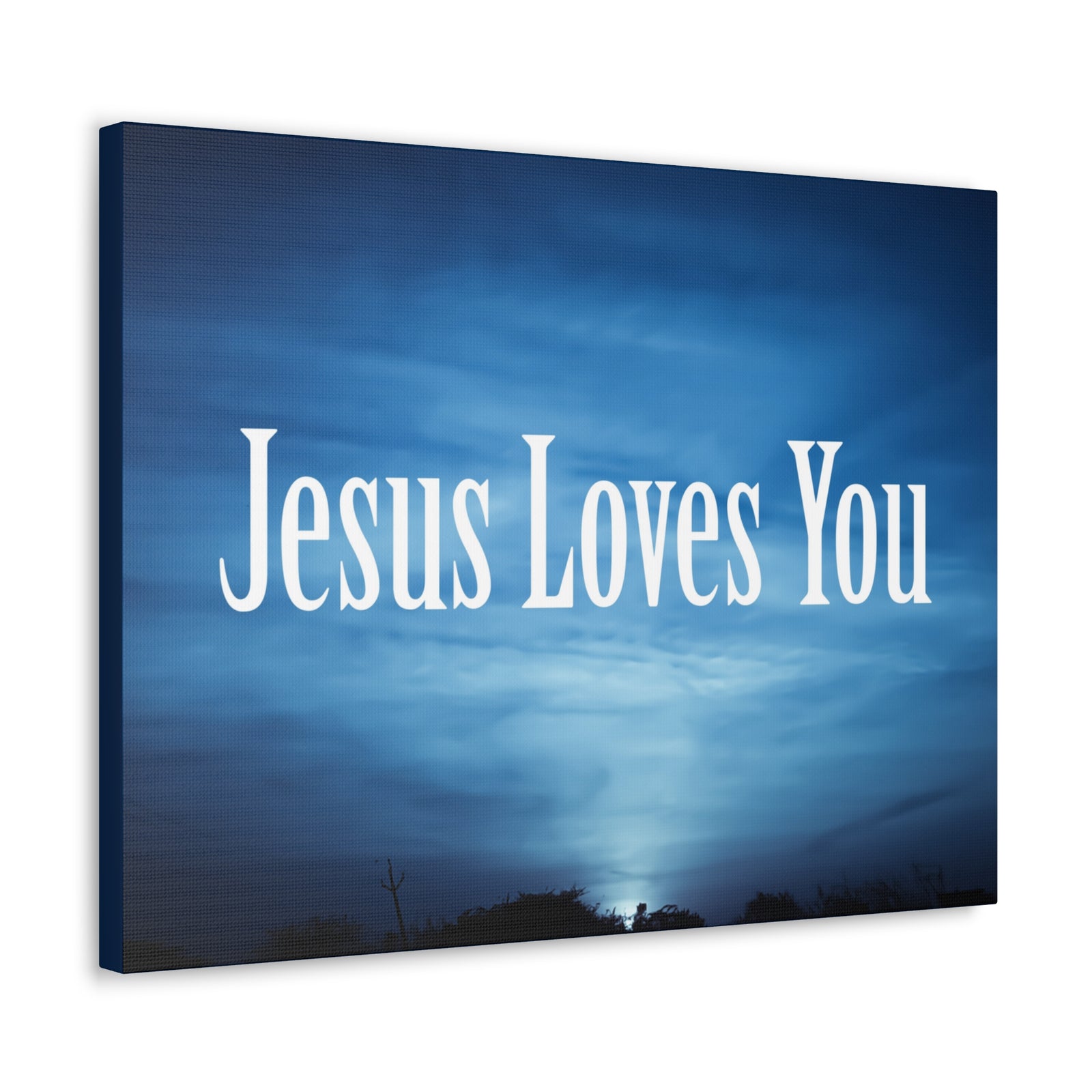 Scripture Canvas Jesus Loves You John 3:16 Dark Blue Sky Christian Wall Art Bible Verse Print Ready to Hang-Express Your Love Gifts