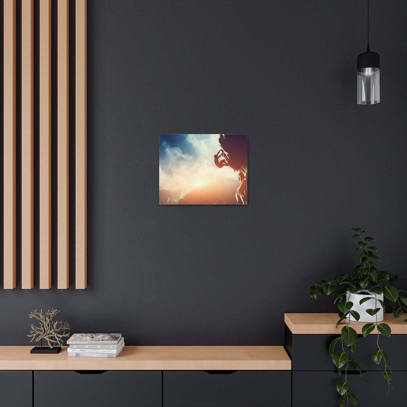Man Climbing Rock Mountain Nature Wilderness Photography Canvas Wall Art for Home Decor Ready-to-Hang-Express Your Love Gifts