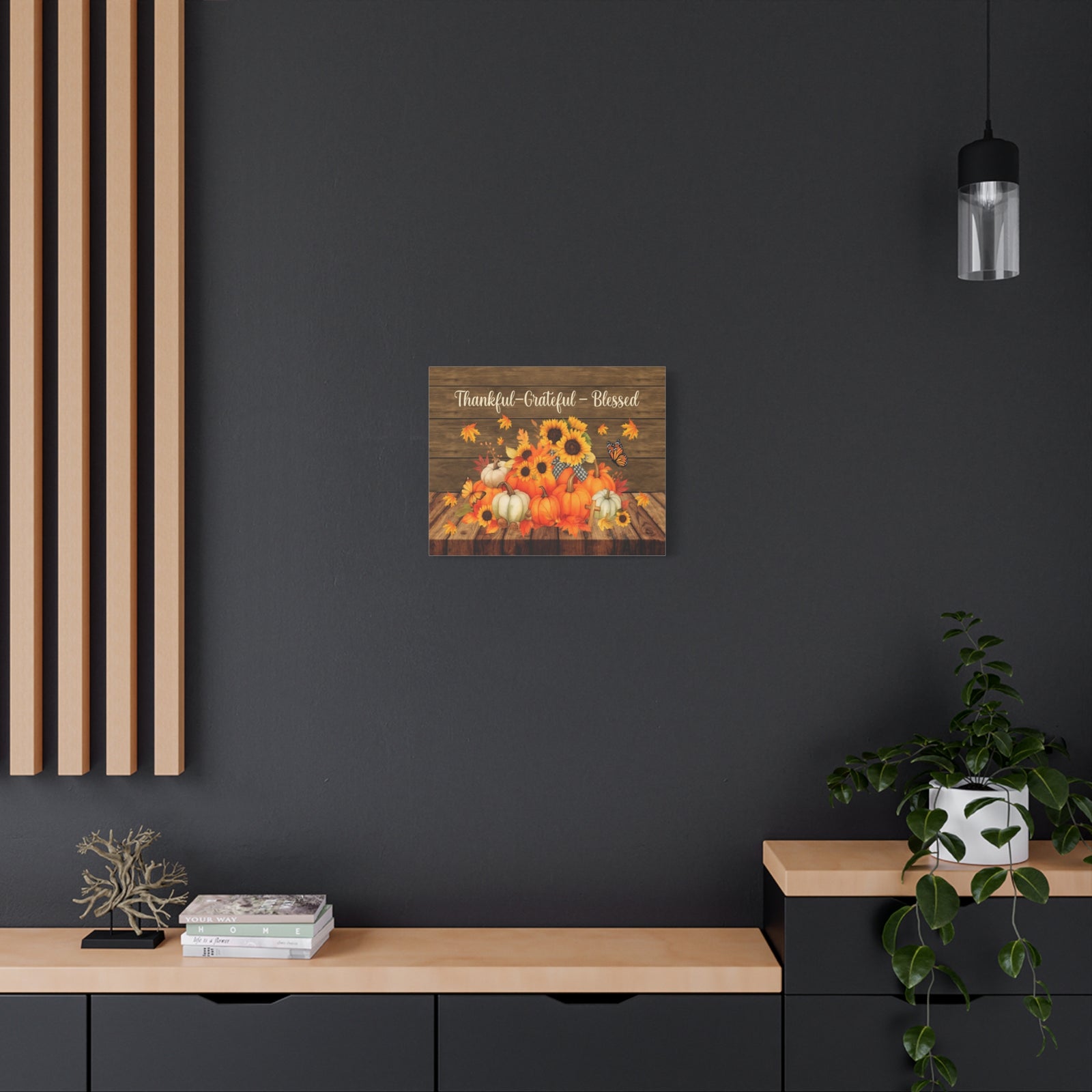 Thankful Grateful Blessed Pumpkin Canvas Wall Art – Rustic Autumn Decor-Express Your Love Gifts