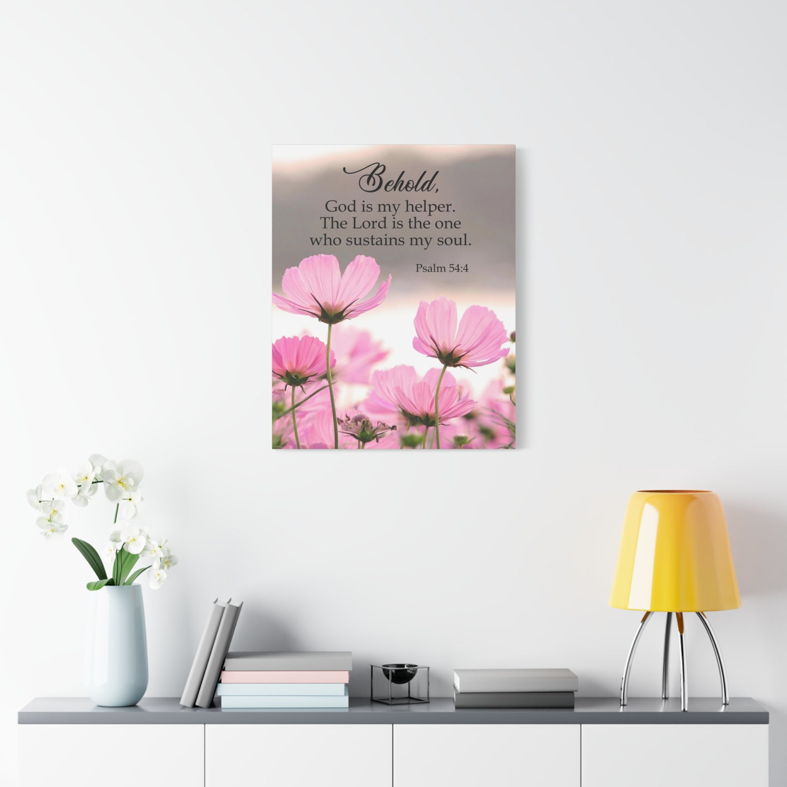 Scripture Canvas Behold, God is My Helper Psalm 54:4 Christian Wall Art Bible Verse Print Ready to Hang-Express Your Love Gifts