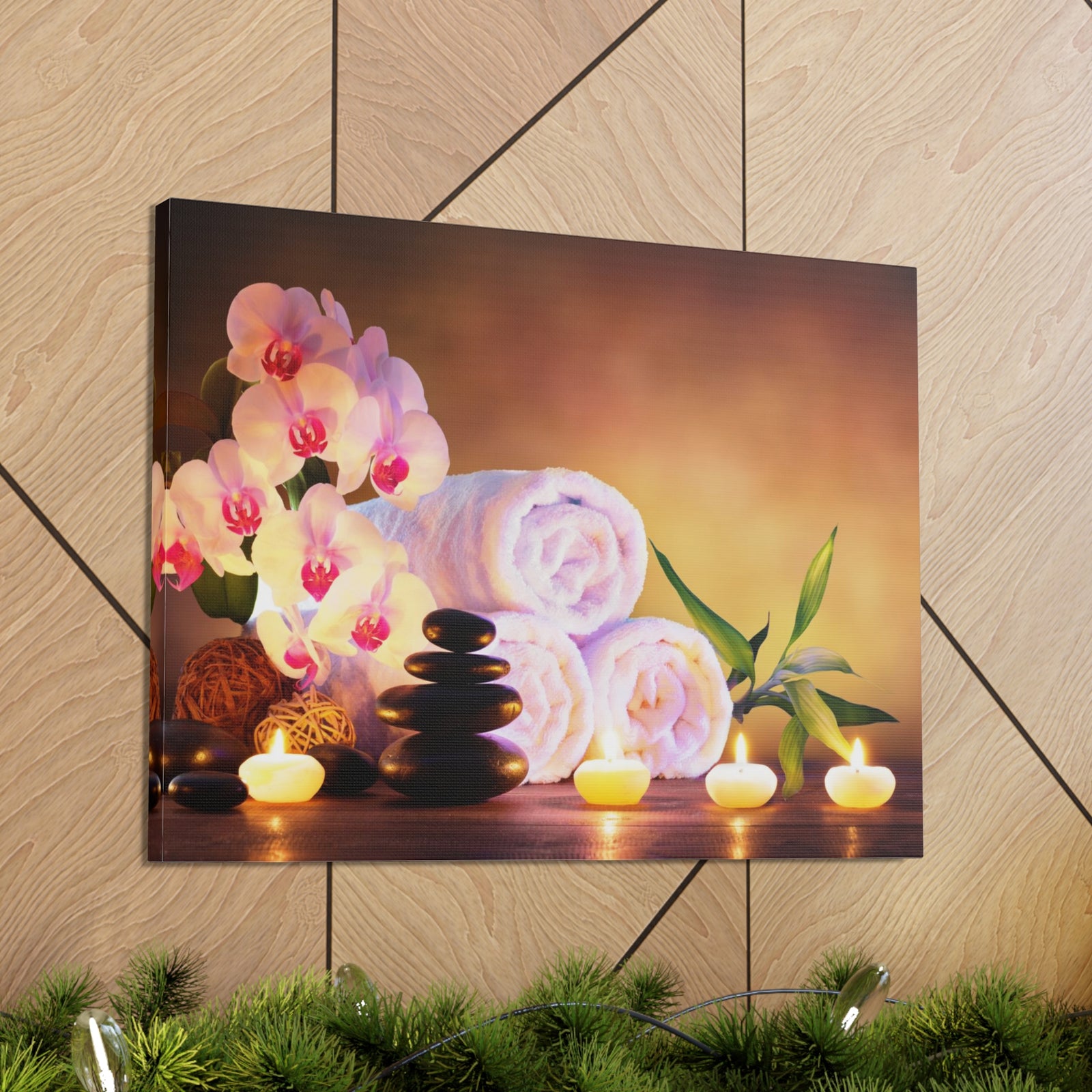 Massage Stones with Towels Forest Floral Nature Photography Canvas Wall Art for Home Decor Ready-to-Hang-Express Your Love Gifts