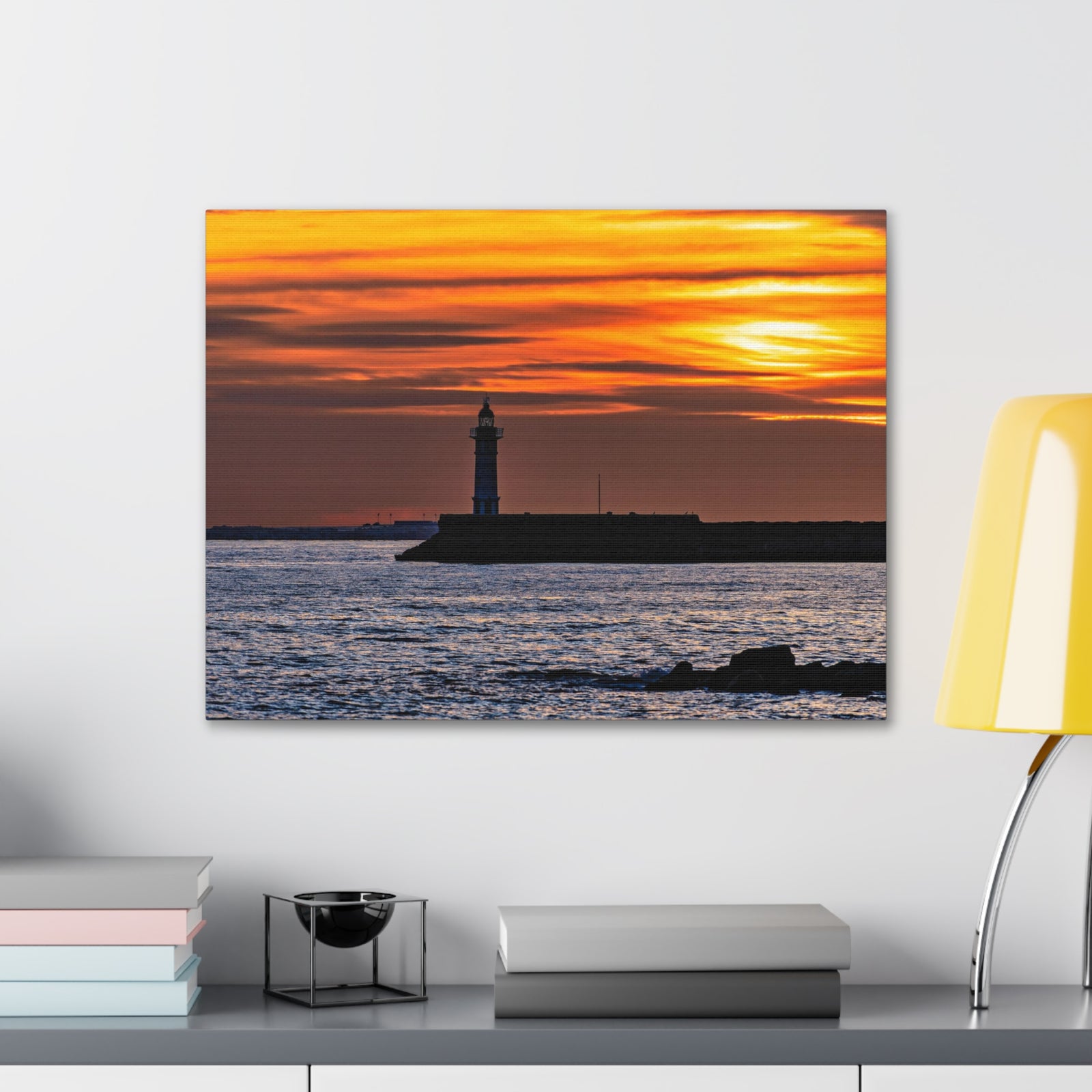 Sunset with Lighthouse Forest Floral Nature Photography Canvas Wall Art for Home Decor Ready-to-Hang-Express Your Love Gifts