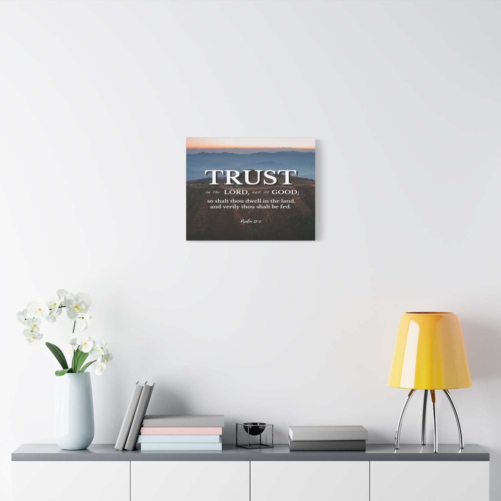 Scripture Canvas Trust Psalm 37:3 Mountains Christian Wall Art Bible Verse Print Ready to Hang-Express Your Love Gifts