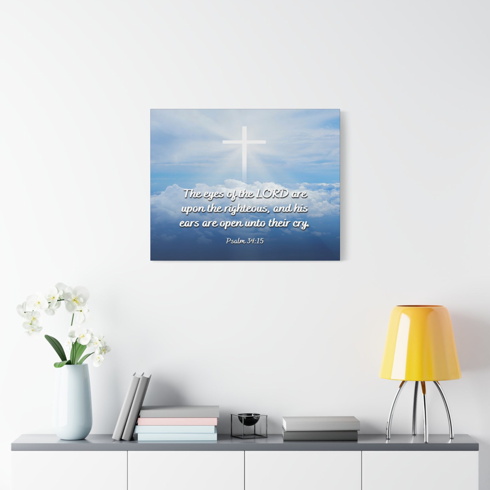 Scripture Canvas The Righteous Psalm 34:15 Christian Wall Art Bible Verse Print Ready to Hang-Express Your Love Gifts