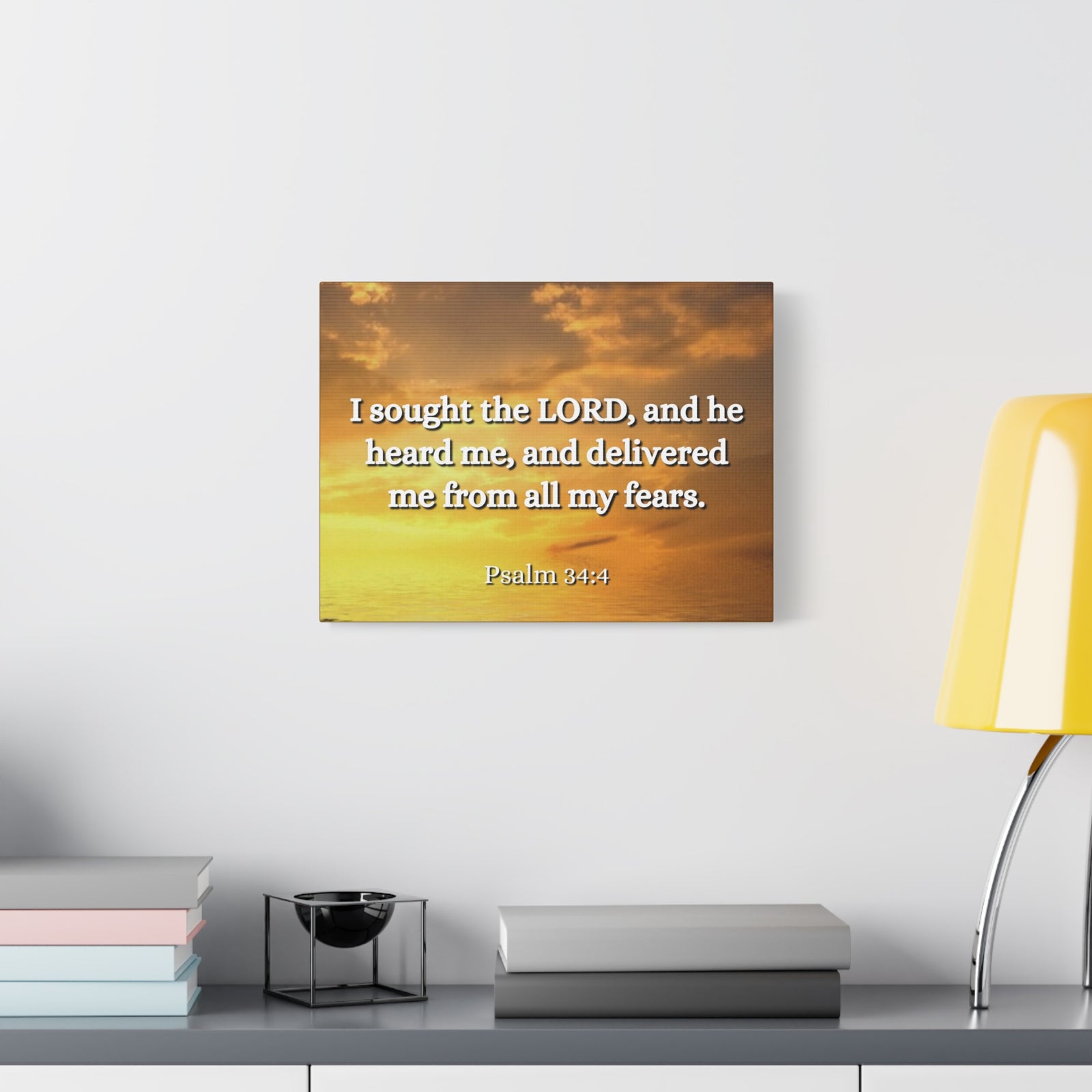 Scripture Canvas All My Fears Psalms 34:4 Christian Wall Art Bible Verse Print Ready to Hang-Express Your Love Gifts