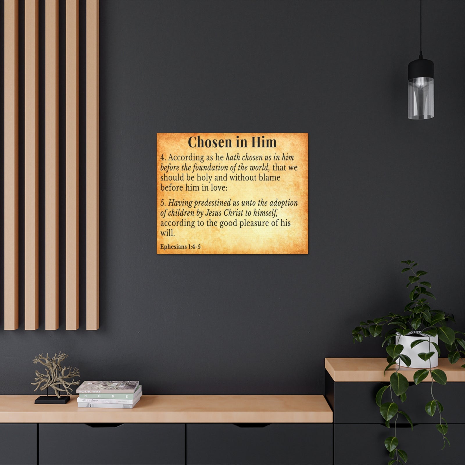Scripture Walls Ephesians 1:4-5 Chosen in Christ Gold Bible Verse Canvas Christian Wall Art Ready to Hang Unframed-Express Your Love Gifts